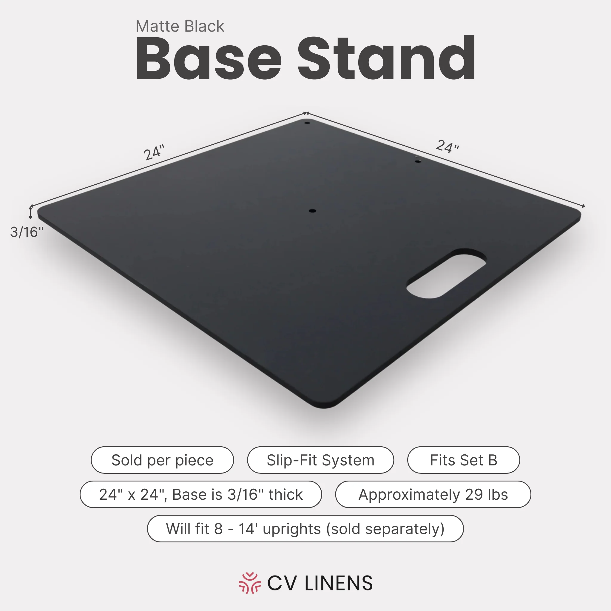 Base stand 24" x 24" x 3/16" for slip fit system (Fits set B) - Black - Image 2