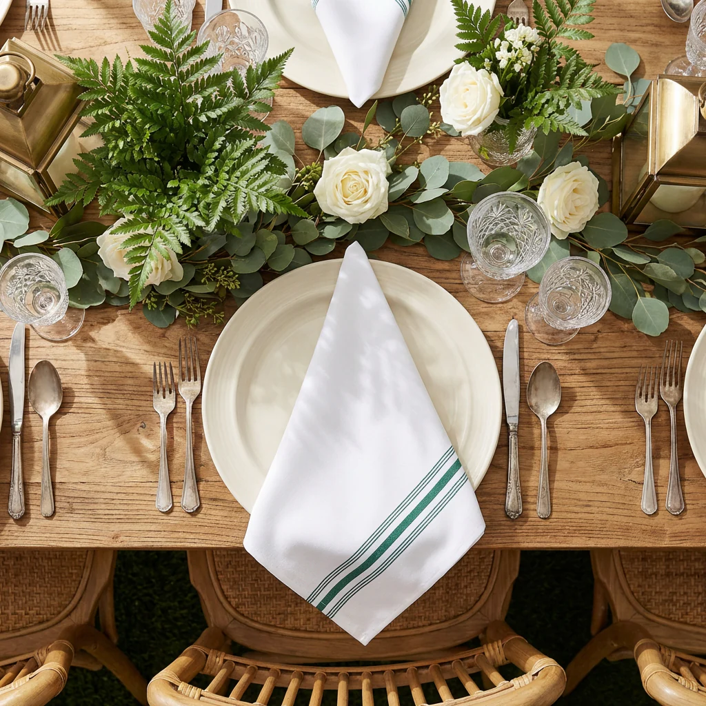18"x22" Forest Green Stripe Bistro Spun Polyester Napkins 5pc/pk - Image 4