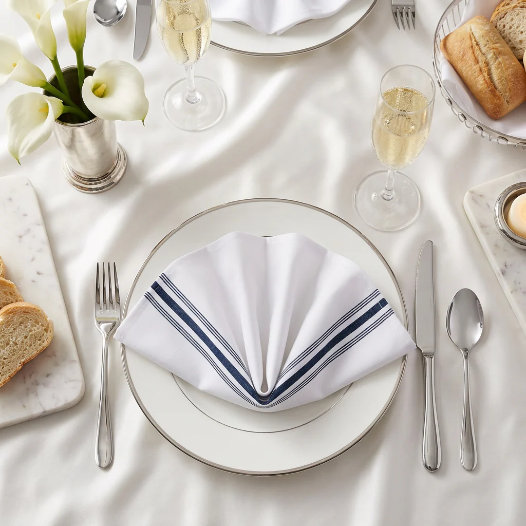 18"x22" Navy Blue Stripe Bistro Spun Polyester Napkins 5pc/pk - Image 4