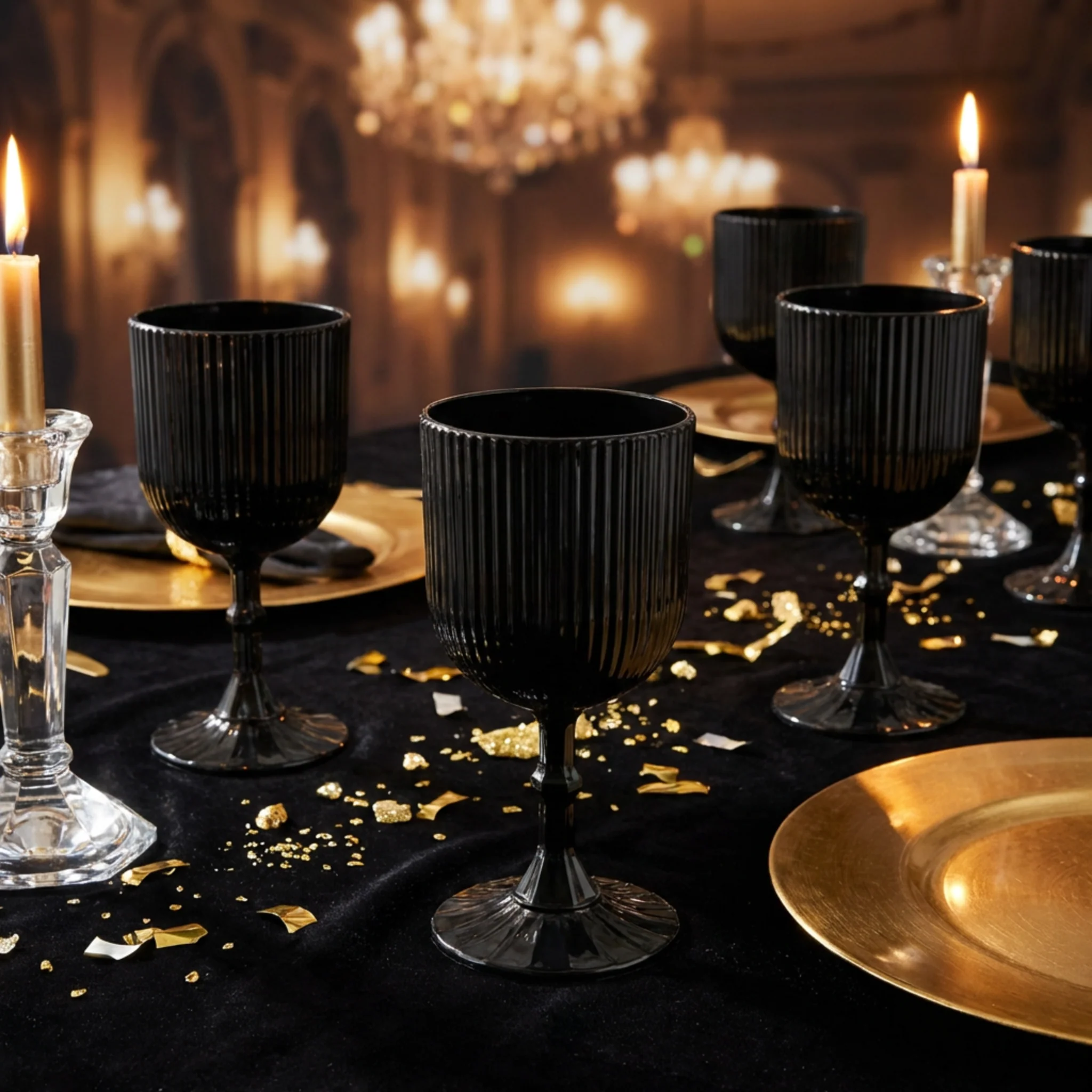 Black Acrylic 11oz Wine Goblets Ripple Design (6 pcs/pk) - Image 3