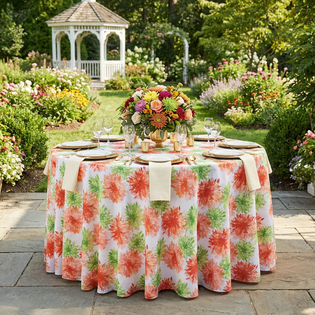 Blooming Mums 132" Round Tablecloth