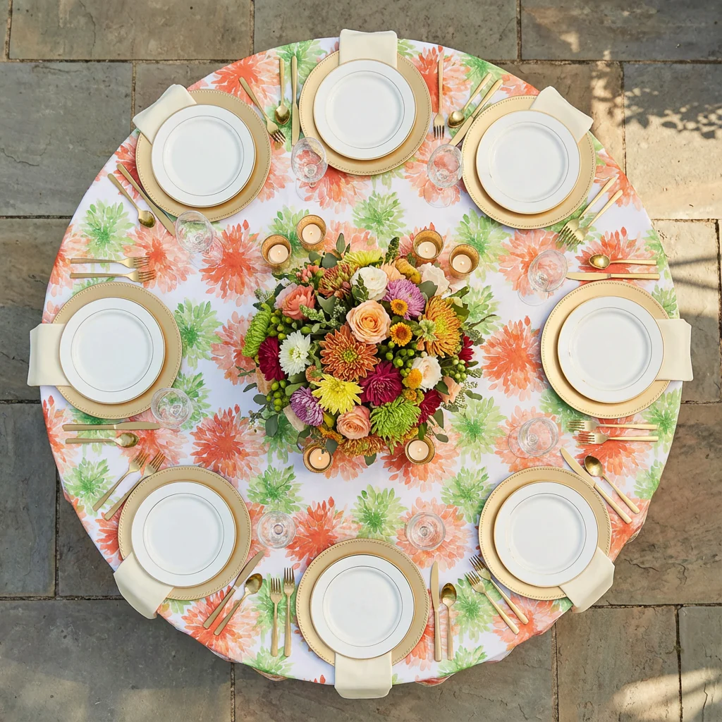 Blooming Mums 132" Round Tablecloth - Image 3