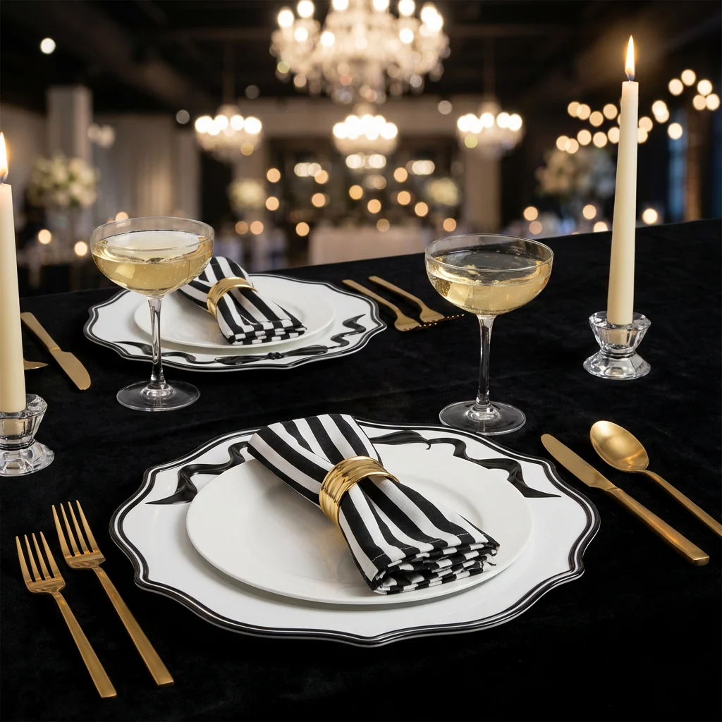 Scalloped Bow Acrylic Charger Plate - Black - Image 2