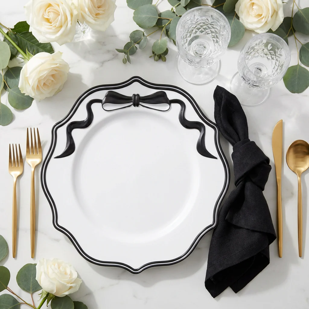 Scalloped Bow Acrylic Charger Plate - Black - Image 4