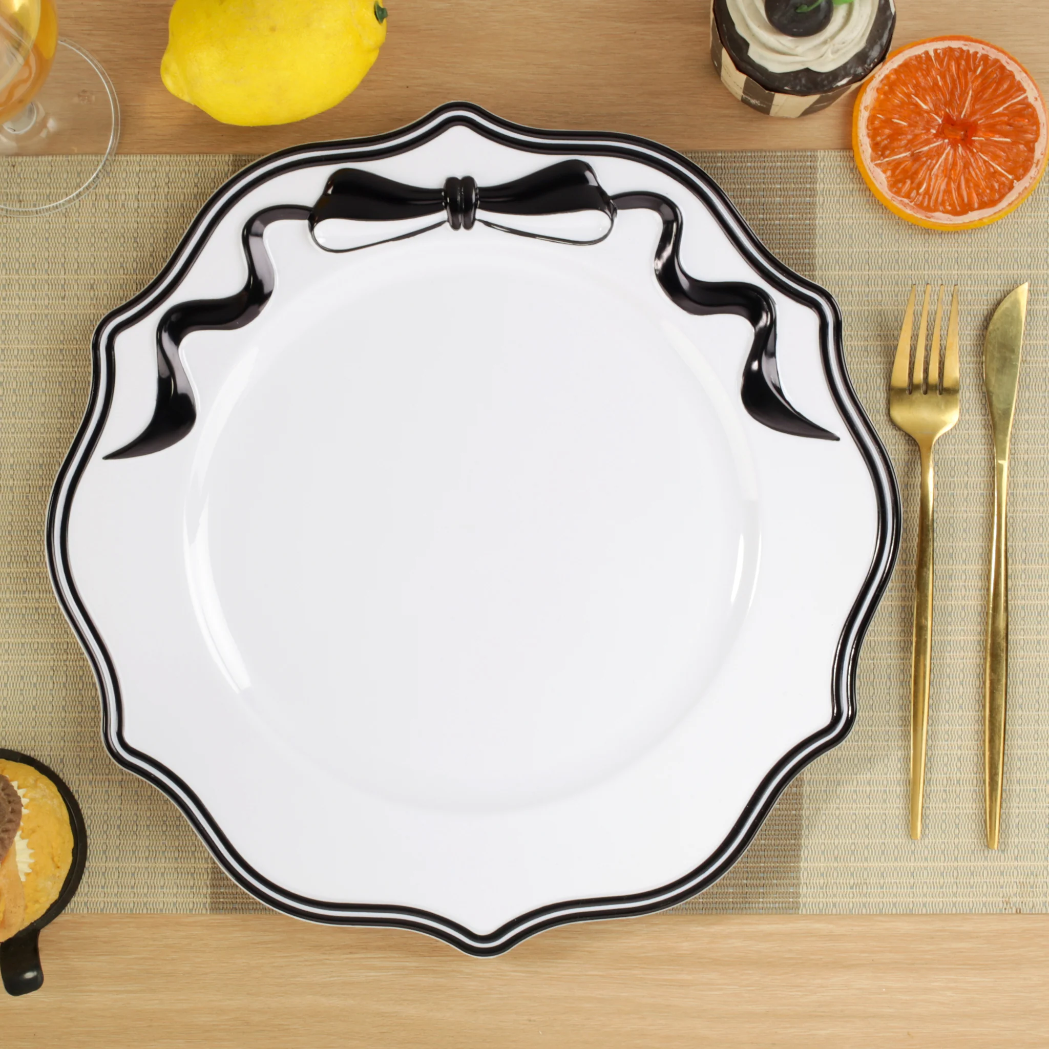 Scalloped Bow Acrylic Charger Plate - Black - Image 6