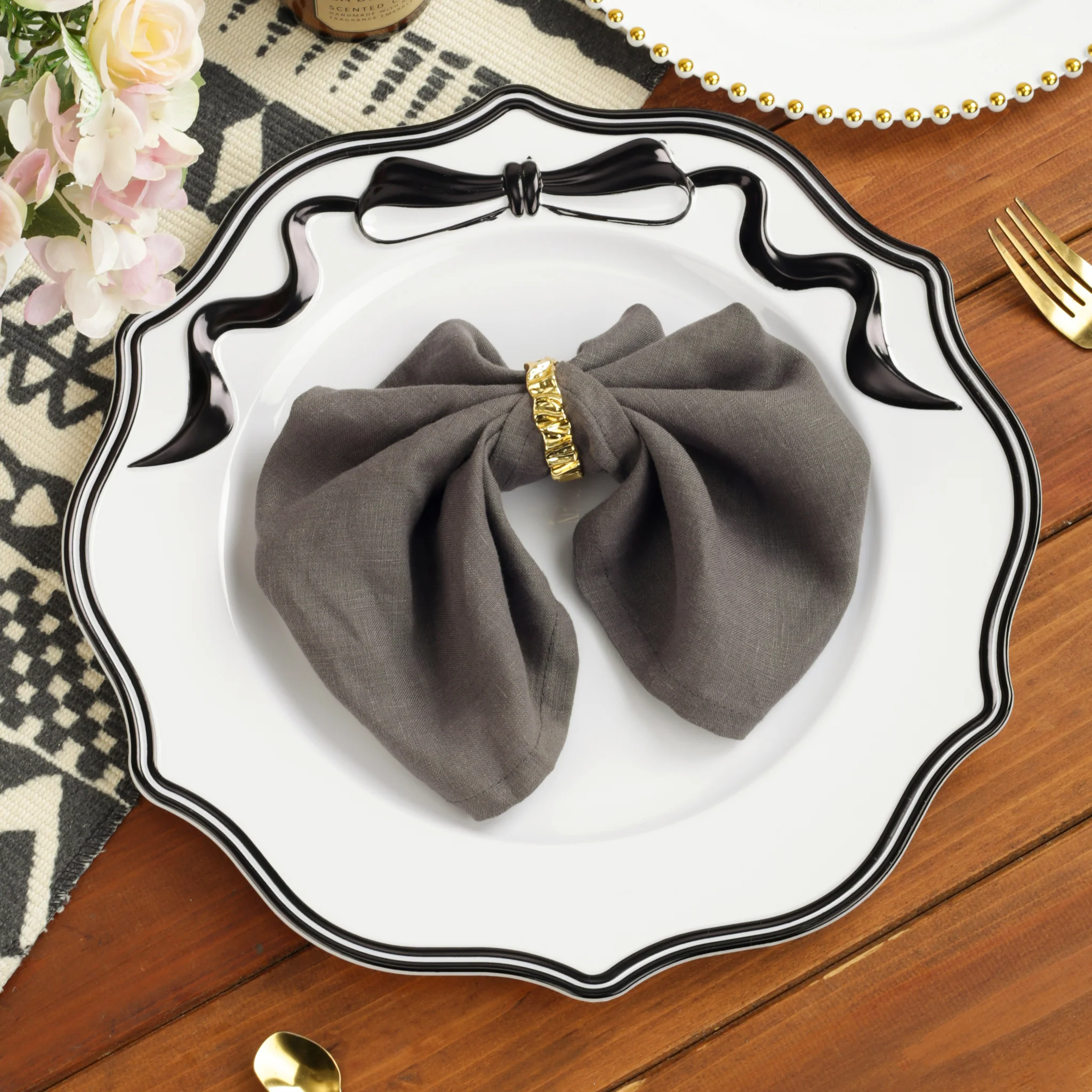 Scalloped Bow Acrylic Charger Plate - Black - Image 7
