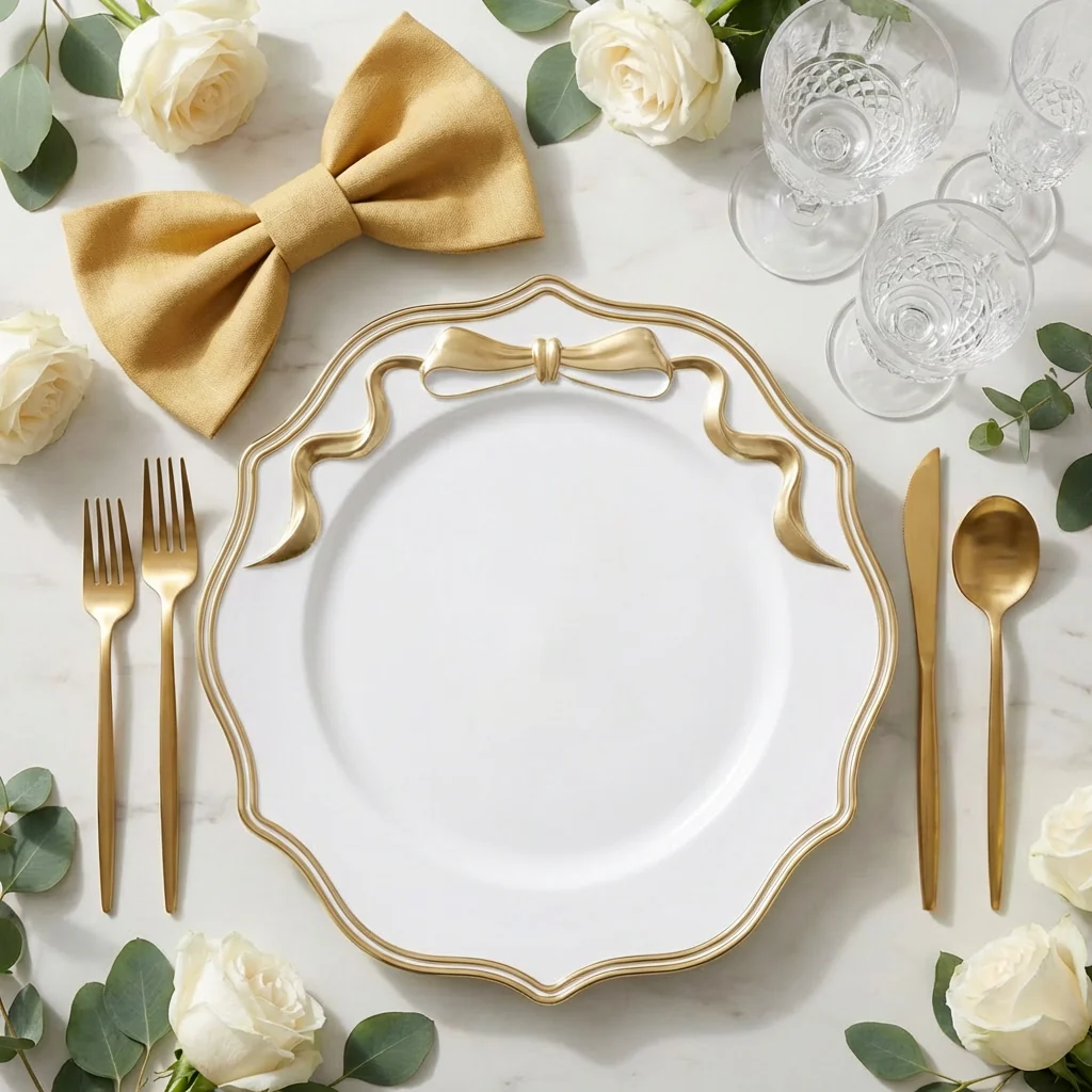 Scalloped Bow Acrylic Charger Plate - Gold - Image 6