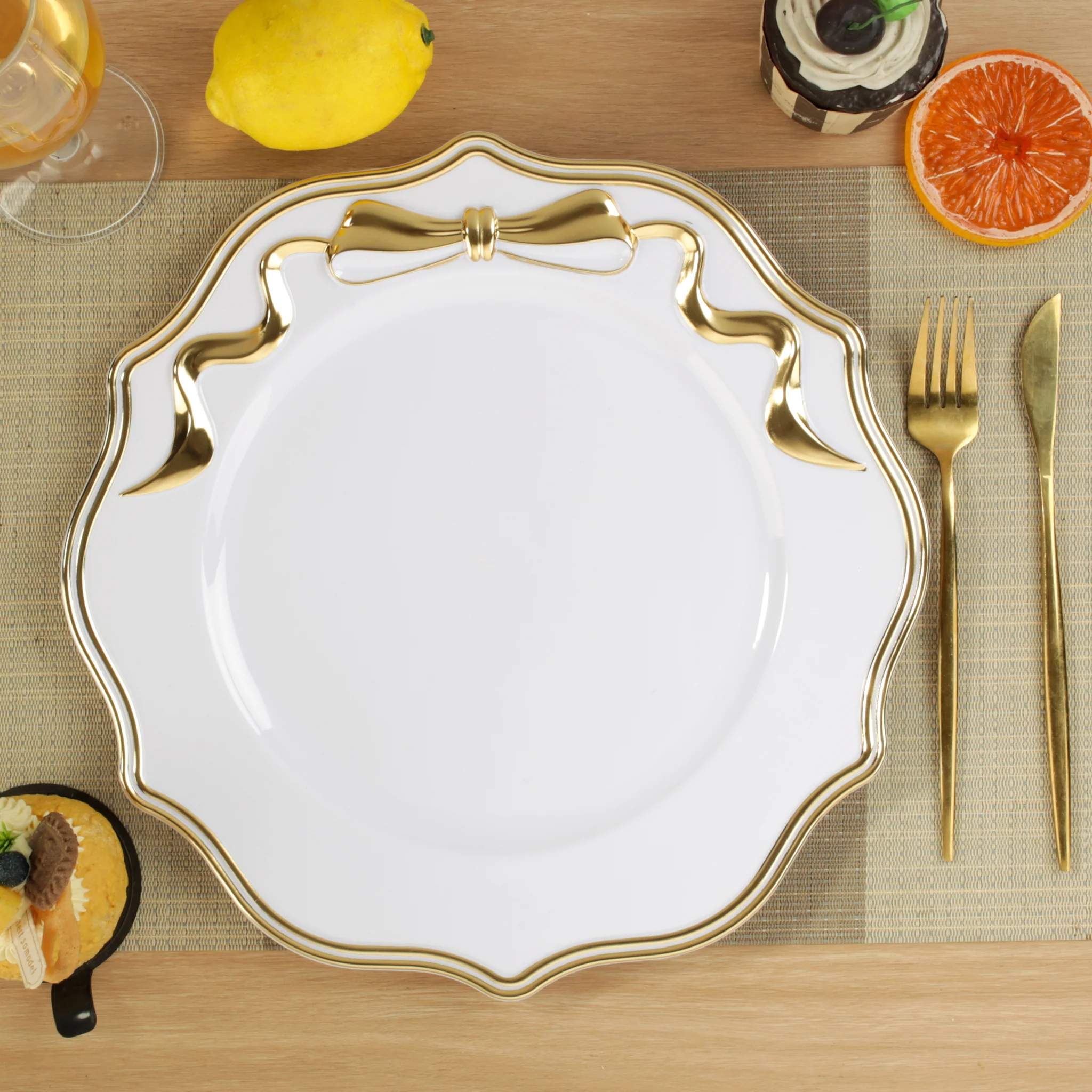 Scalloped Bow Acrylic Charger Plate - Gold - Image 7