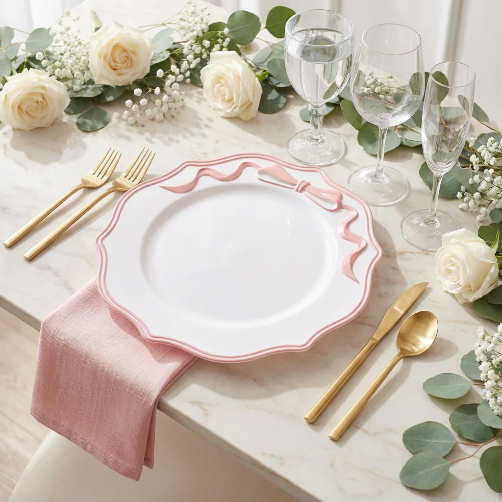 Scalloped Bow Acrylic Charger Plate - Pink - Image 2