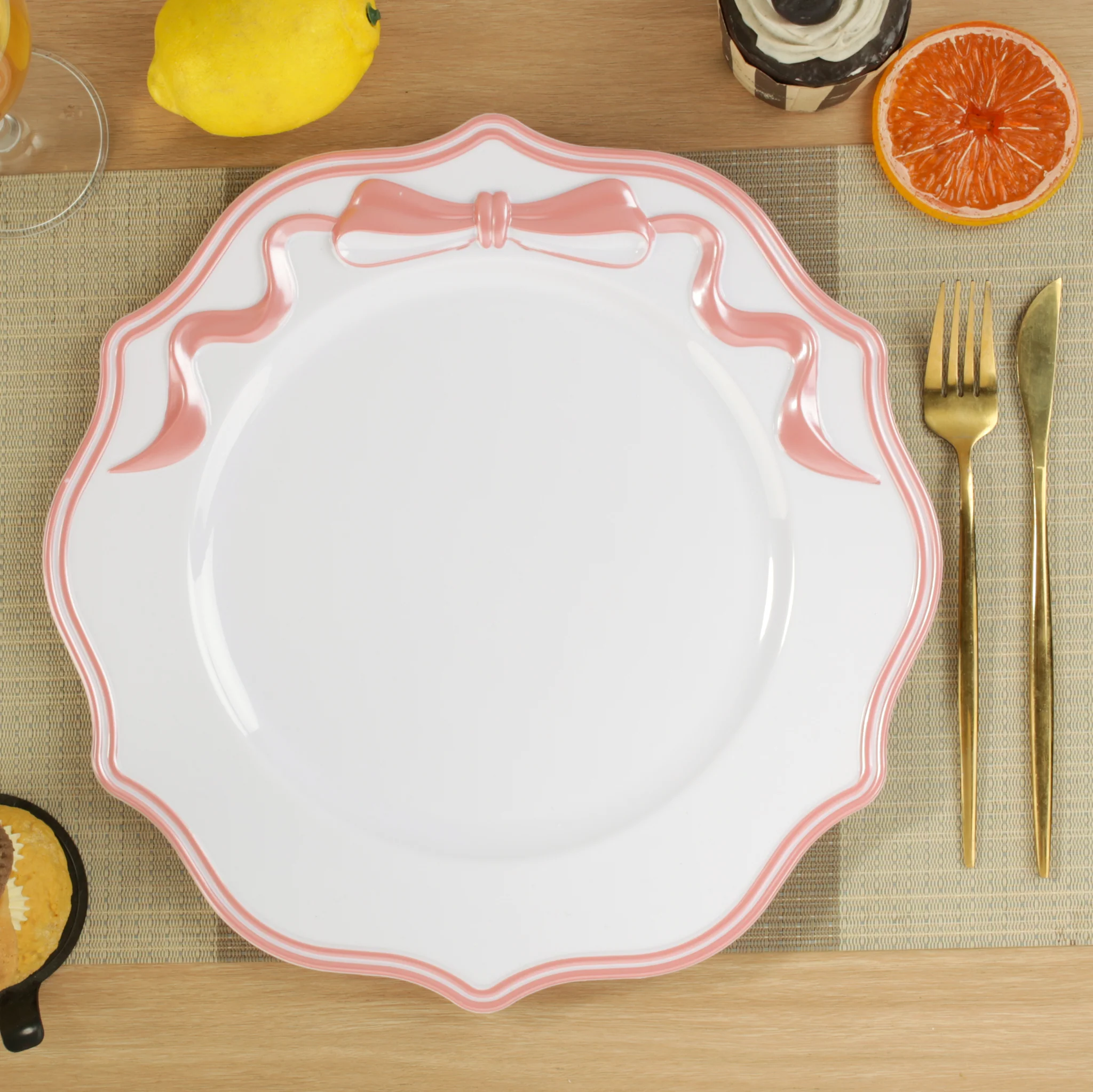 Scalloped Bow Acrylic Charger Plate - Pink - Image 4