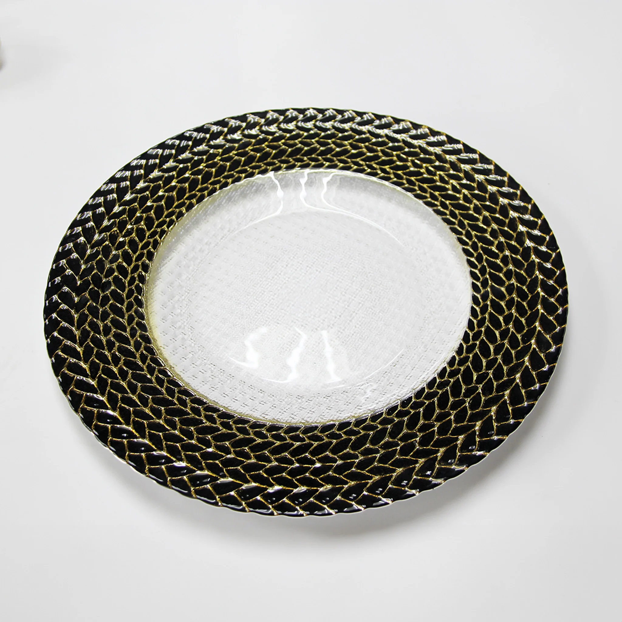 Black Braided Rim Glass Charger Plate - Image 8