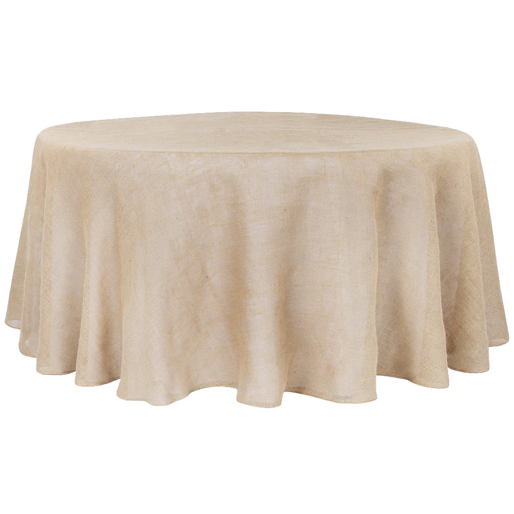 Burlap 132" Round Tablecloth - Natural Tan - Image 2