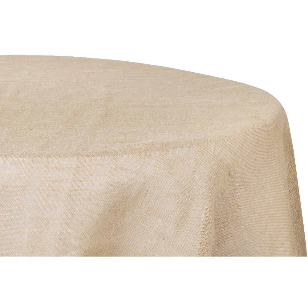 Burlap 132" Round Tablecloth - Natural Tan - Image 4