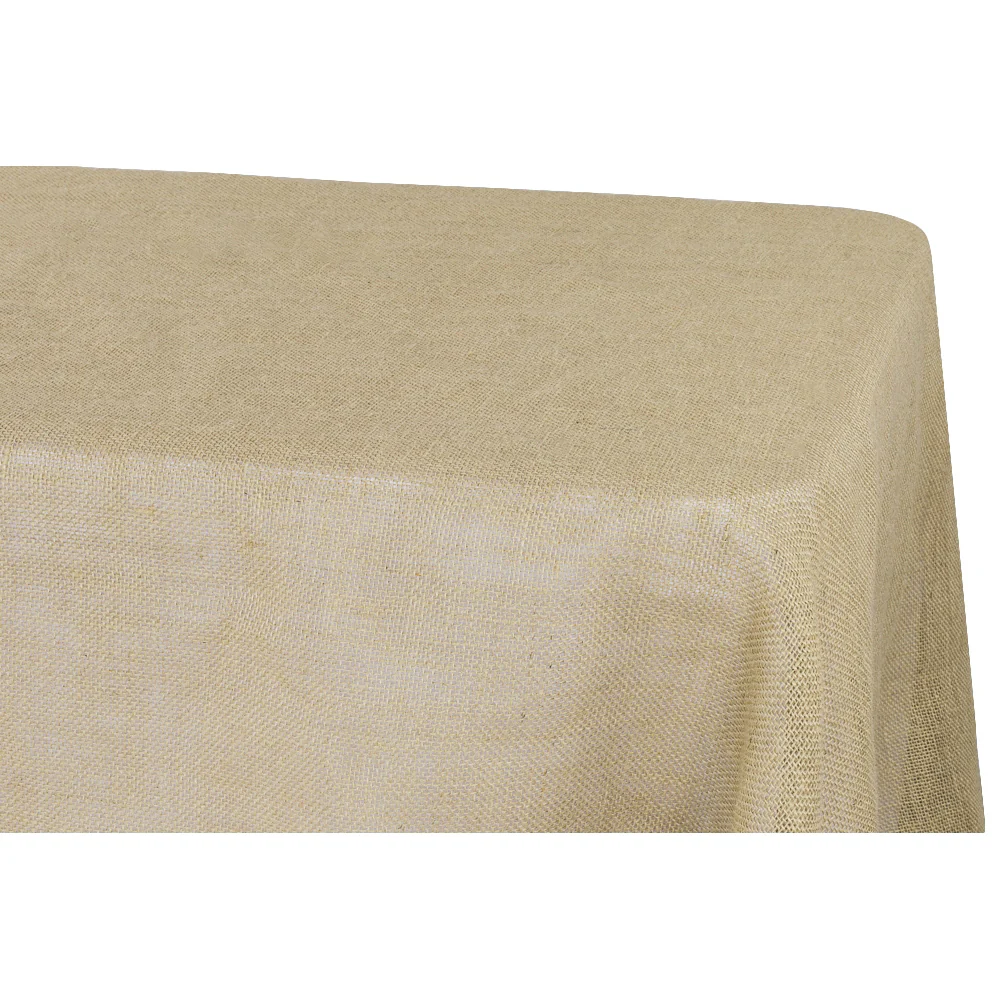 Burlap 90"x132" Rectangular Tablecloth - Natural Tan - Image 3