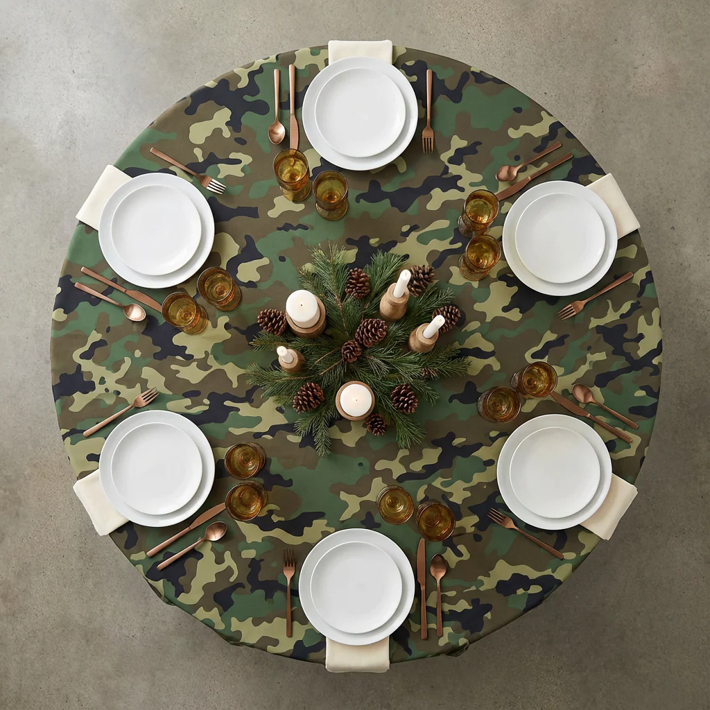 Camouflage Premium Polyester 120" Round Tablecloth - Image 3