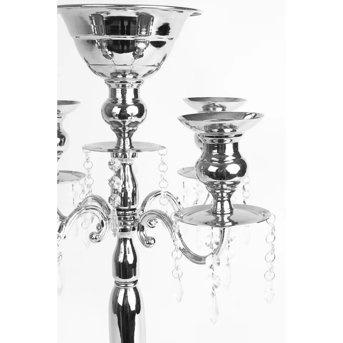 Candelabra Centerpiece with Hanging Crystals - Silver - Image 4