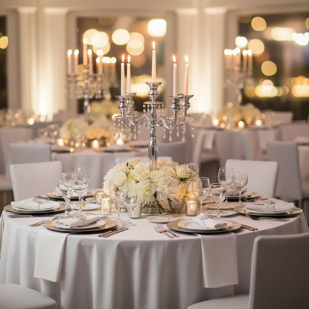 Candelabra Centerpiece with Hanging Crystals - Silver - Image 5