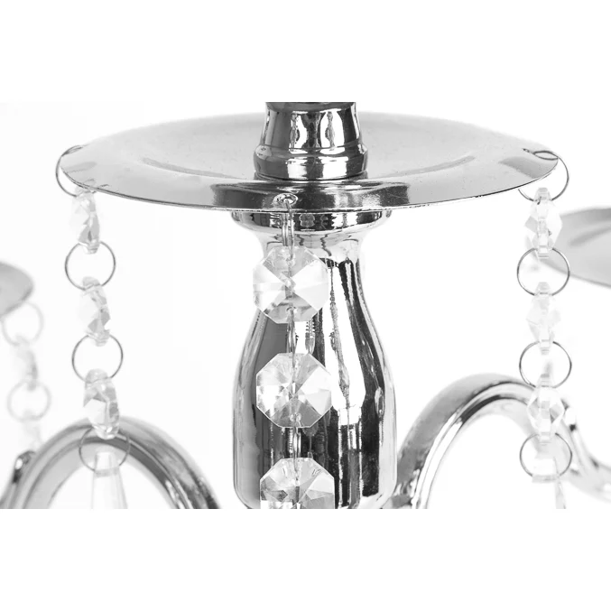 Candelabra Centerpiece with Hanging Crystals - Silver - Image 6