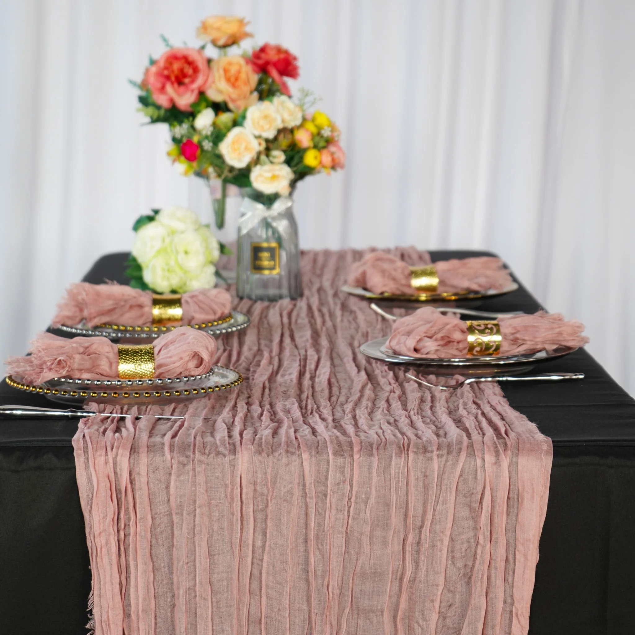 Cheesecloth Gauze Linen Napkin 20"x20" (5pc/pk) - Dusty Rose/Mauve - Image 3