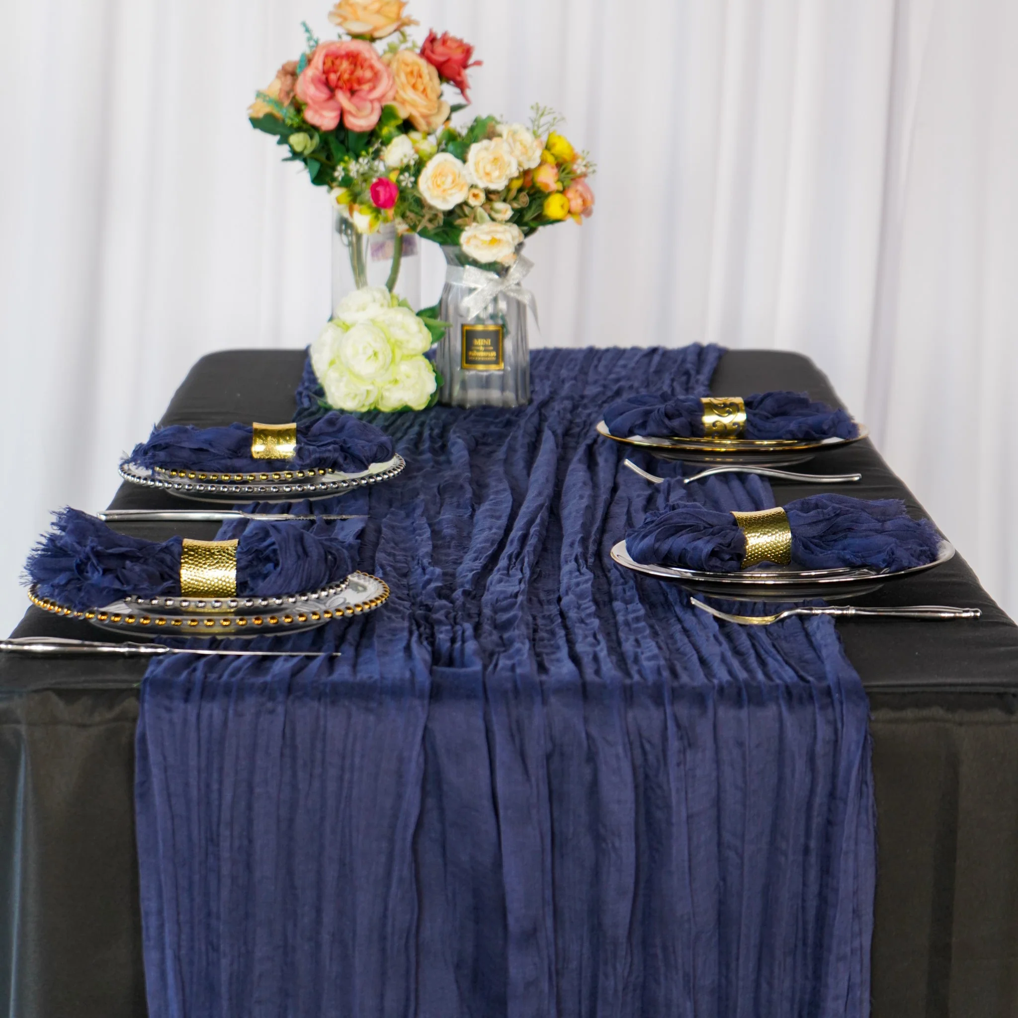 Cheesecloth Gauze Linen Napkin 20"x20" (5pc/pk) - Navy Blue - Image 3