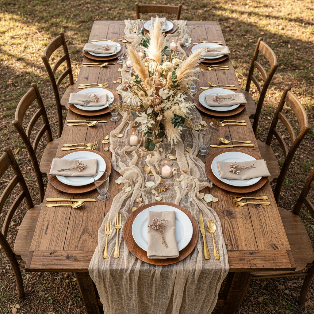 Cheesecloth Table Runner 25" x 16ft - Champagne - Image 3