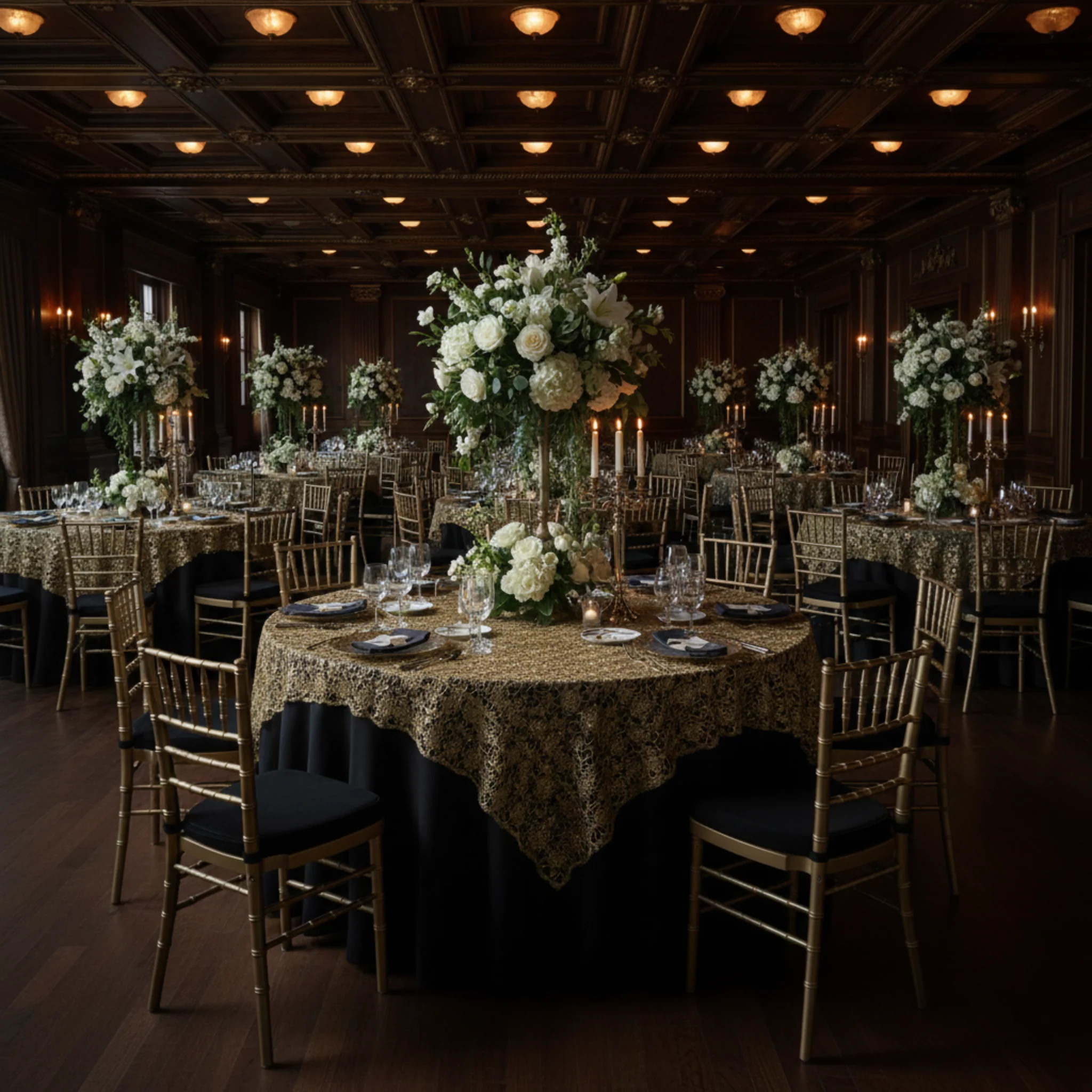 Chemical Lace 90"x90" Square Table Overlay - Gold - Image 4