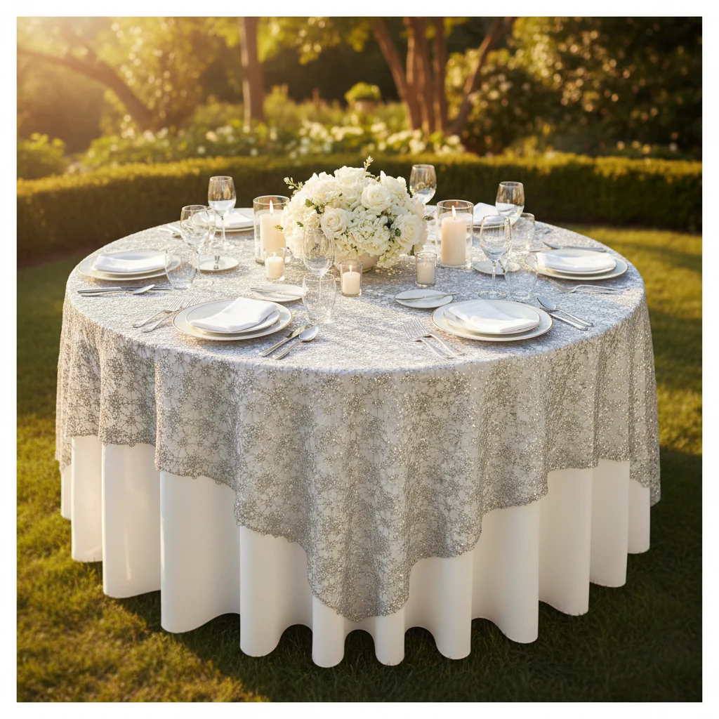 Chemical Lace 90"x90" Square Table Overlay - Silver - Image 2
