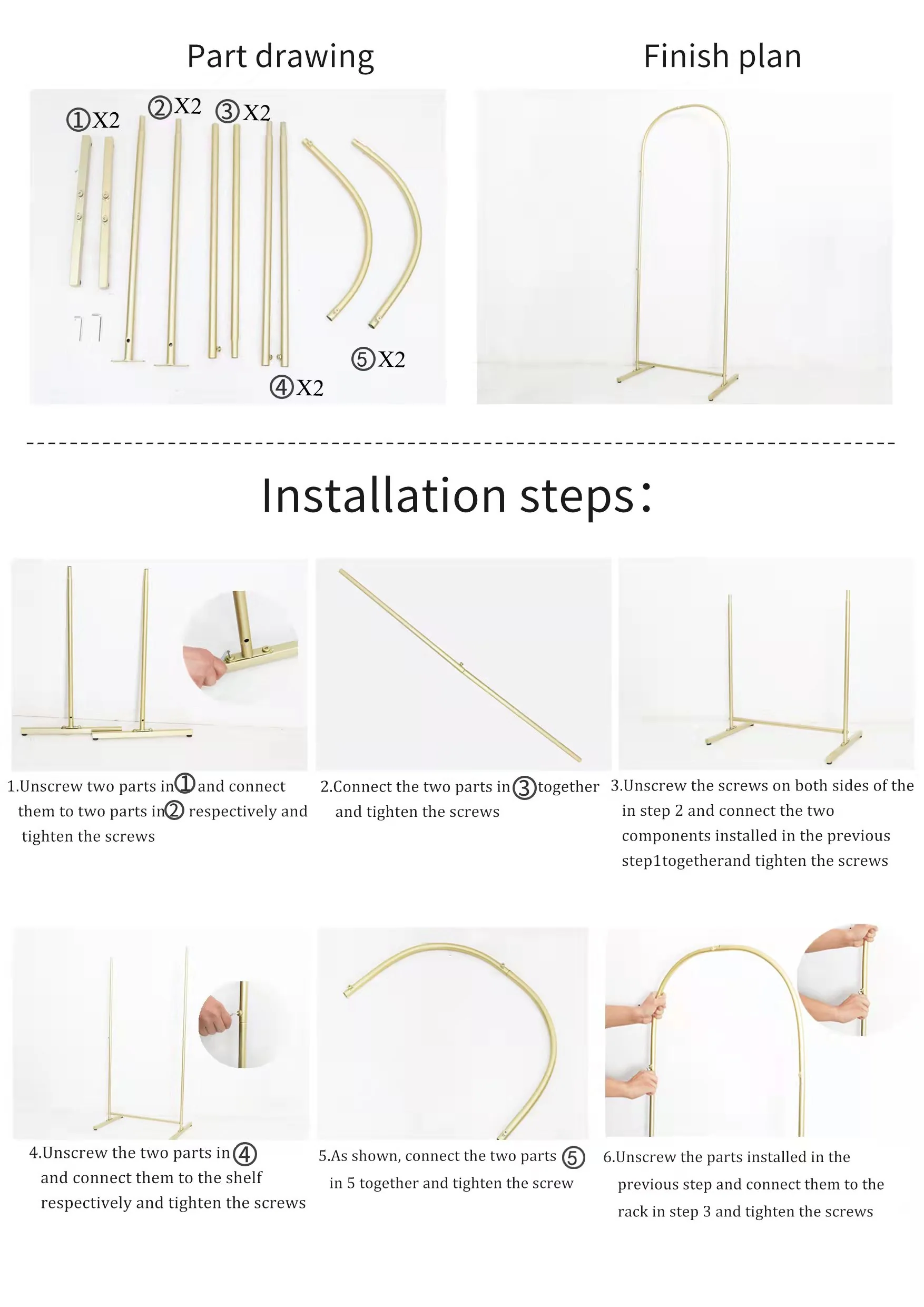 Chiara Backdrop Arch Frame Stands 3pc/set - Gold - Image 5