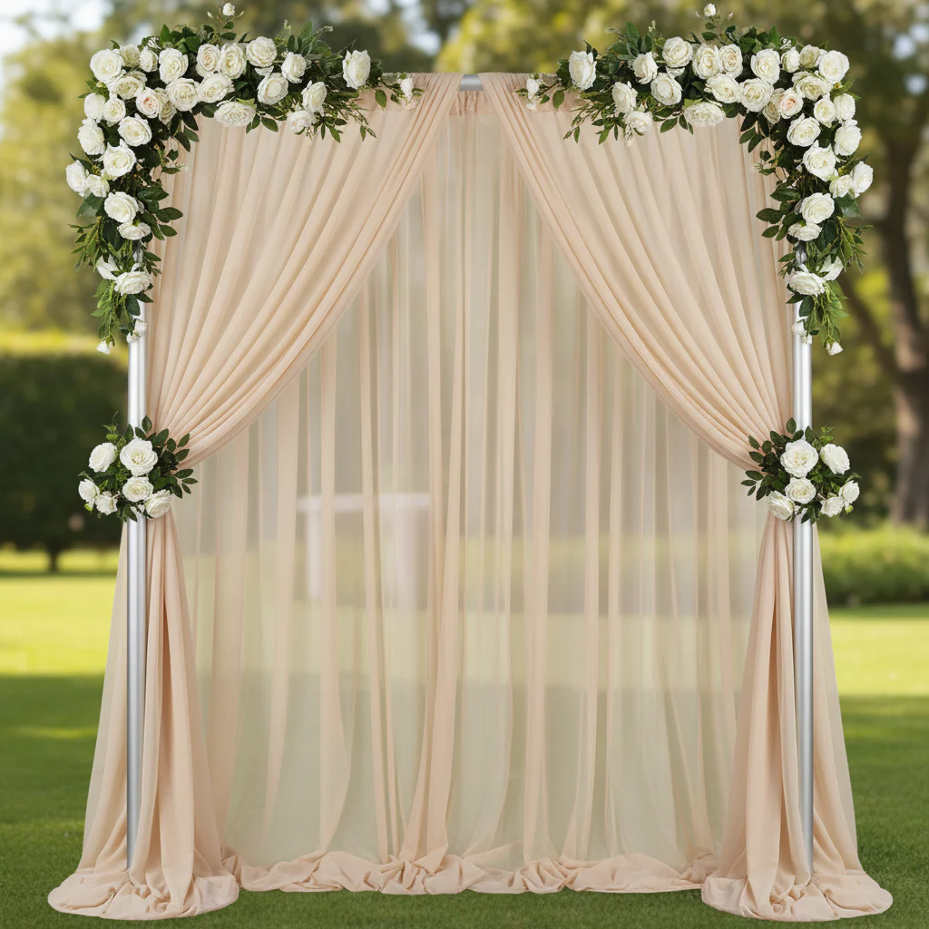 Chiffon Curtain Drape 12ft H x 58" W Panel - Champagne - Image 3