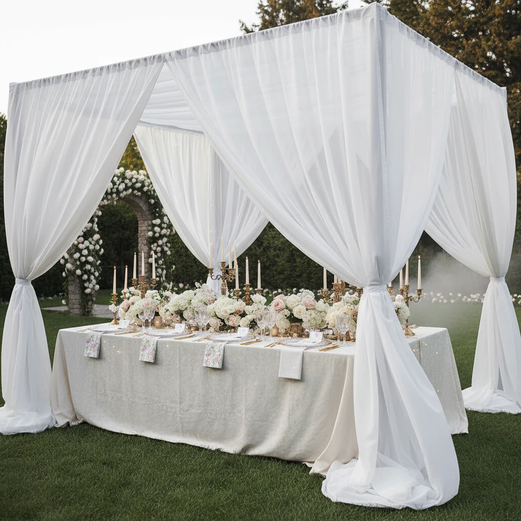 Chiffon Curtain Drape 12ft H x 58" W Panel - White - Image 2