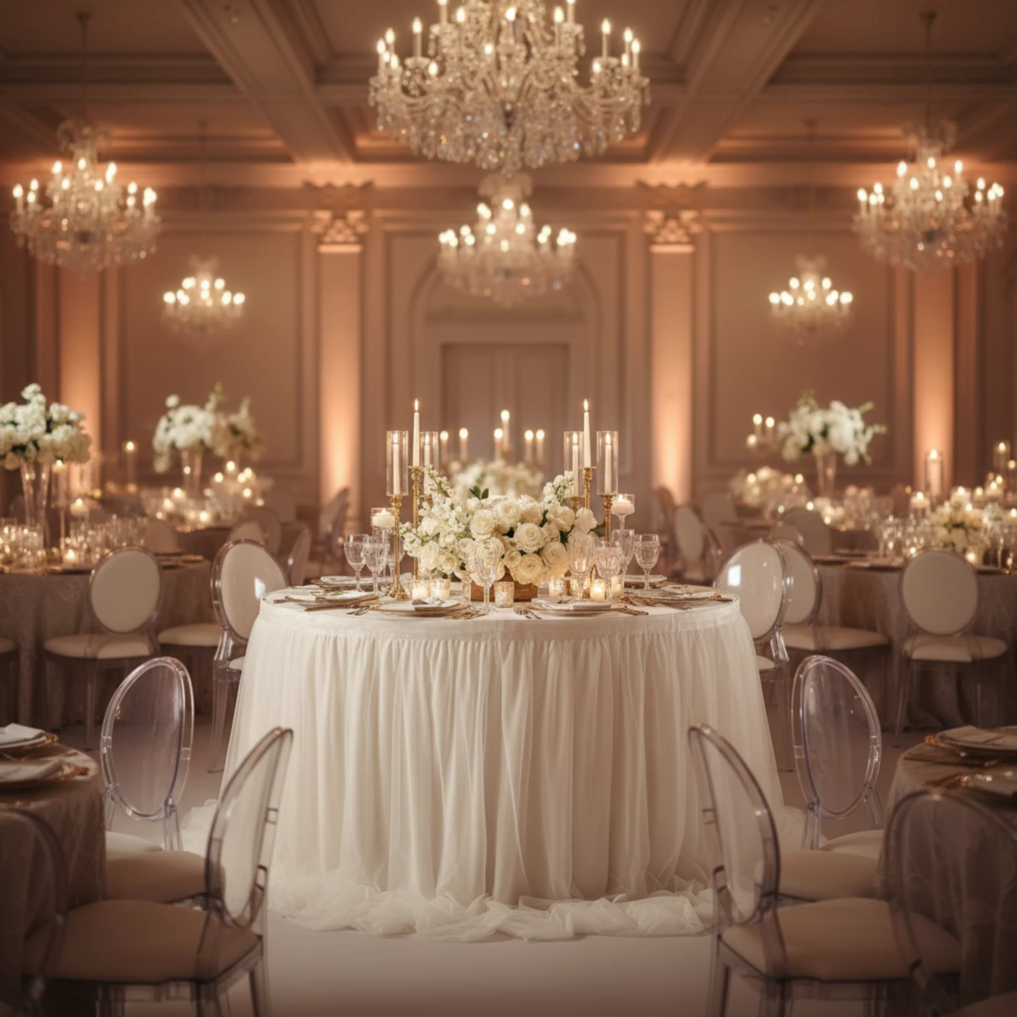 Chiffon Tulle Table Skirt Extra Long 17ft - Ivory - Image 3