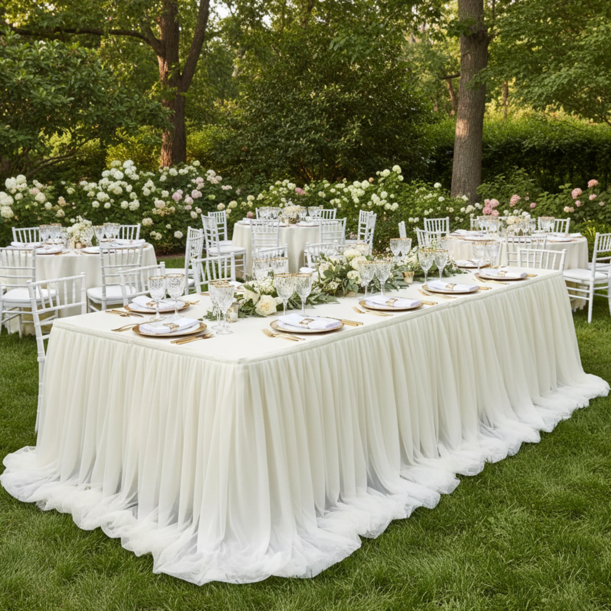 Chiffon Tulle Table Skirt Extra Long 17ft - Ivory - Image 4