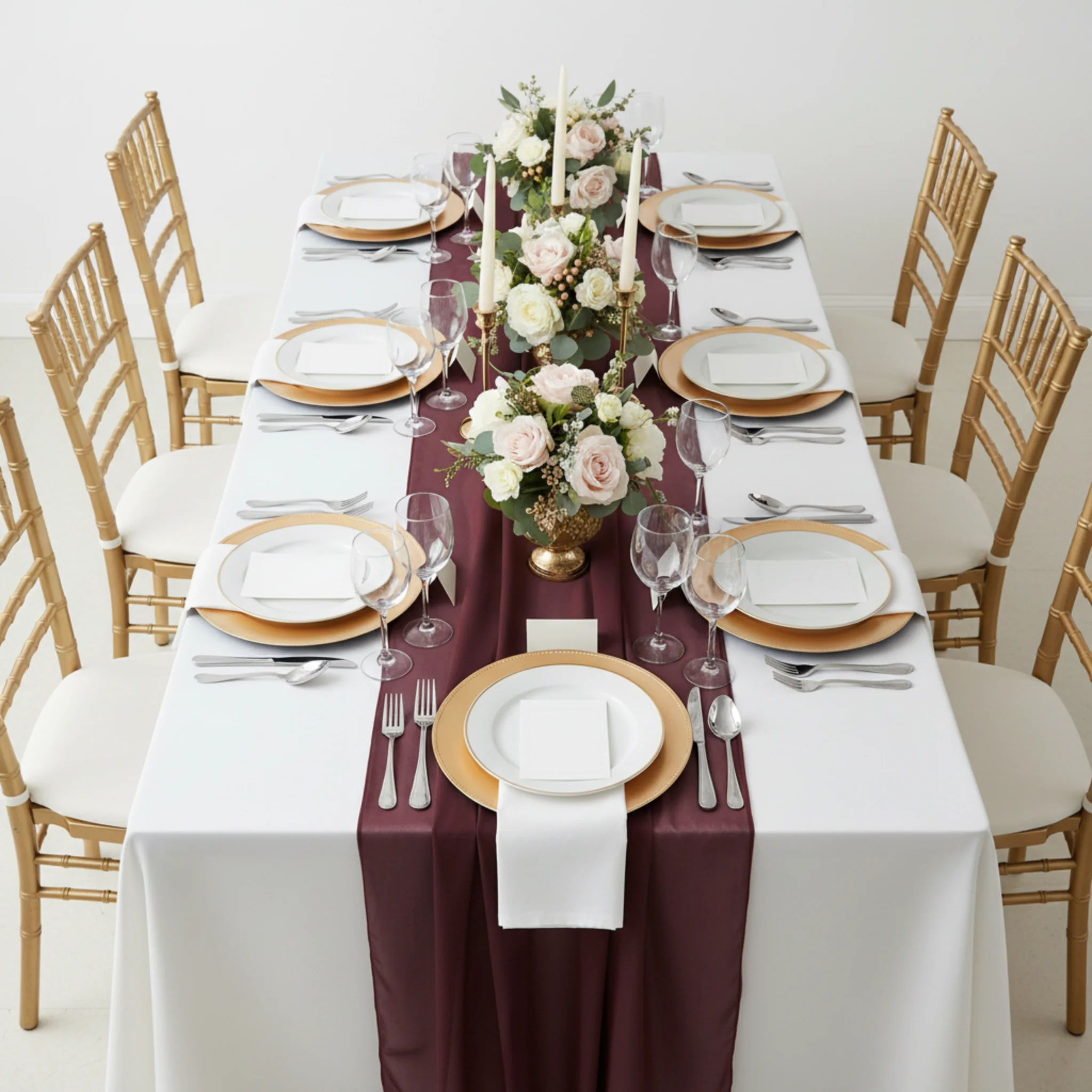 Chiffon Wedding Table Runner 10FT x 27" - Burgundy - Image 3