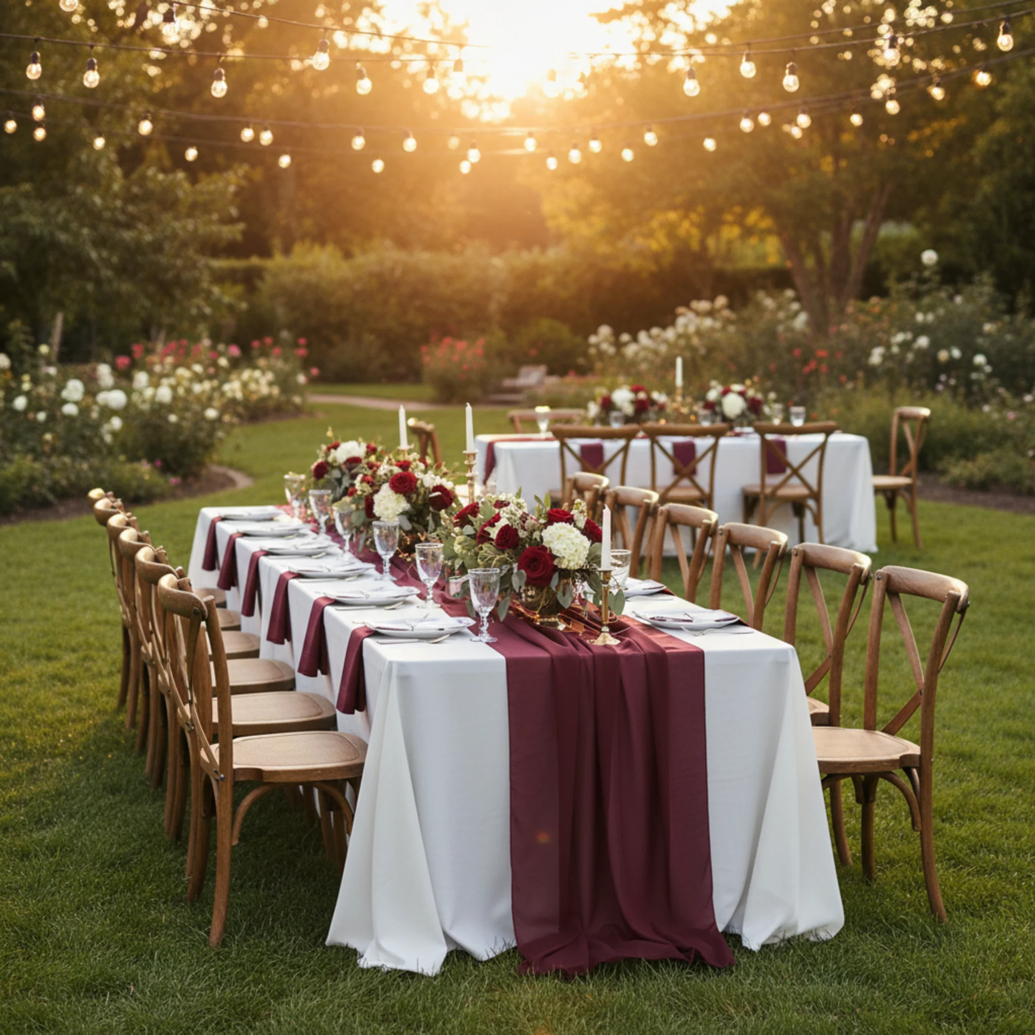 Chiffon Wedding Table Runner 10FT x 27" - Burgundy - Image 4