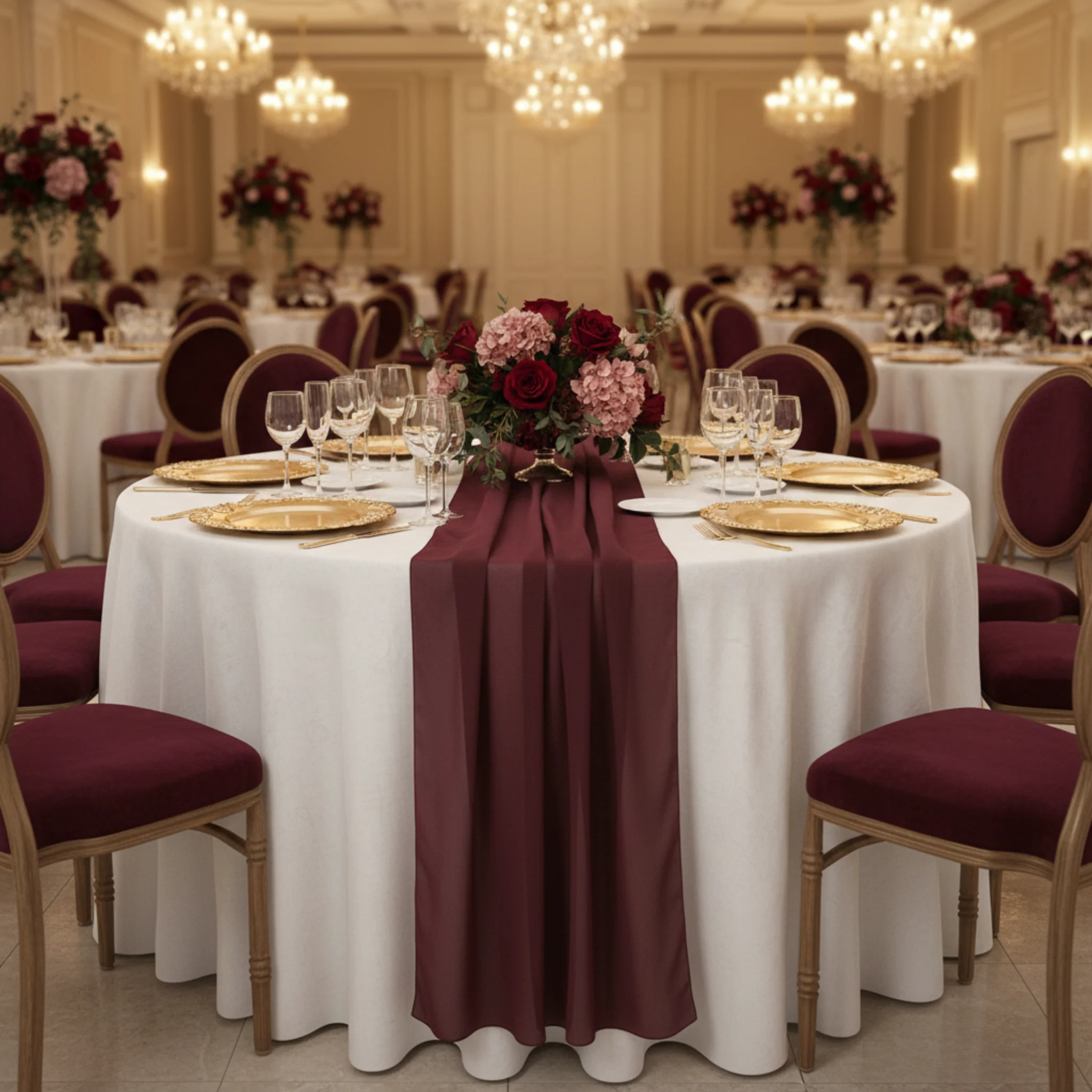 Chiffon Wedding Table Runner 10FT x 27" - Burgundy - Image 5