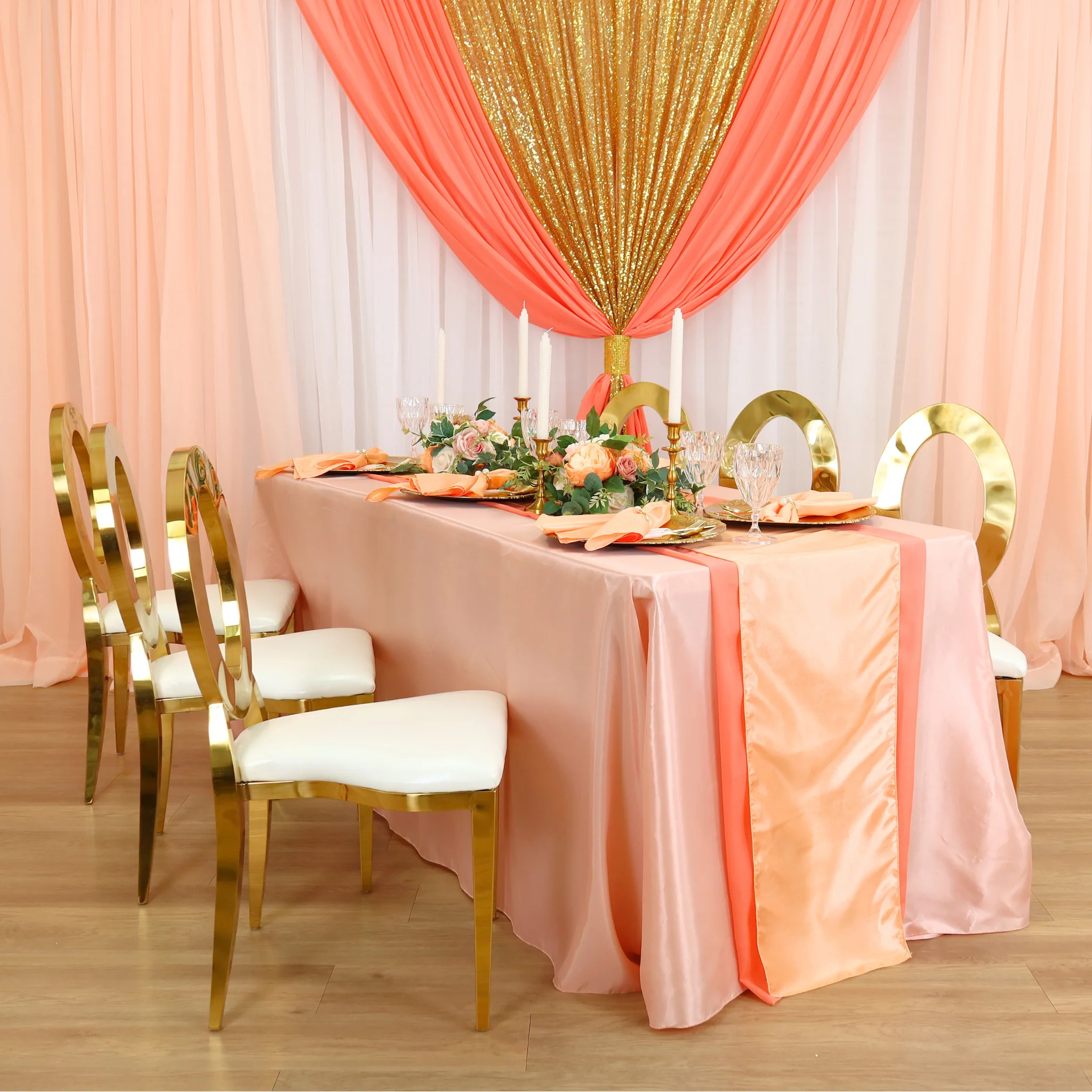 Chiffon Wedding Table Runner 10FT x 27" - Coral - Image 2