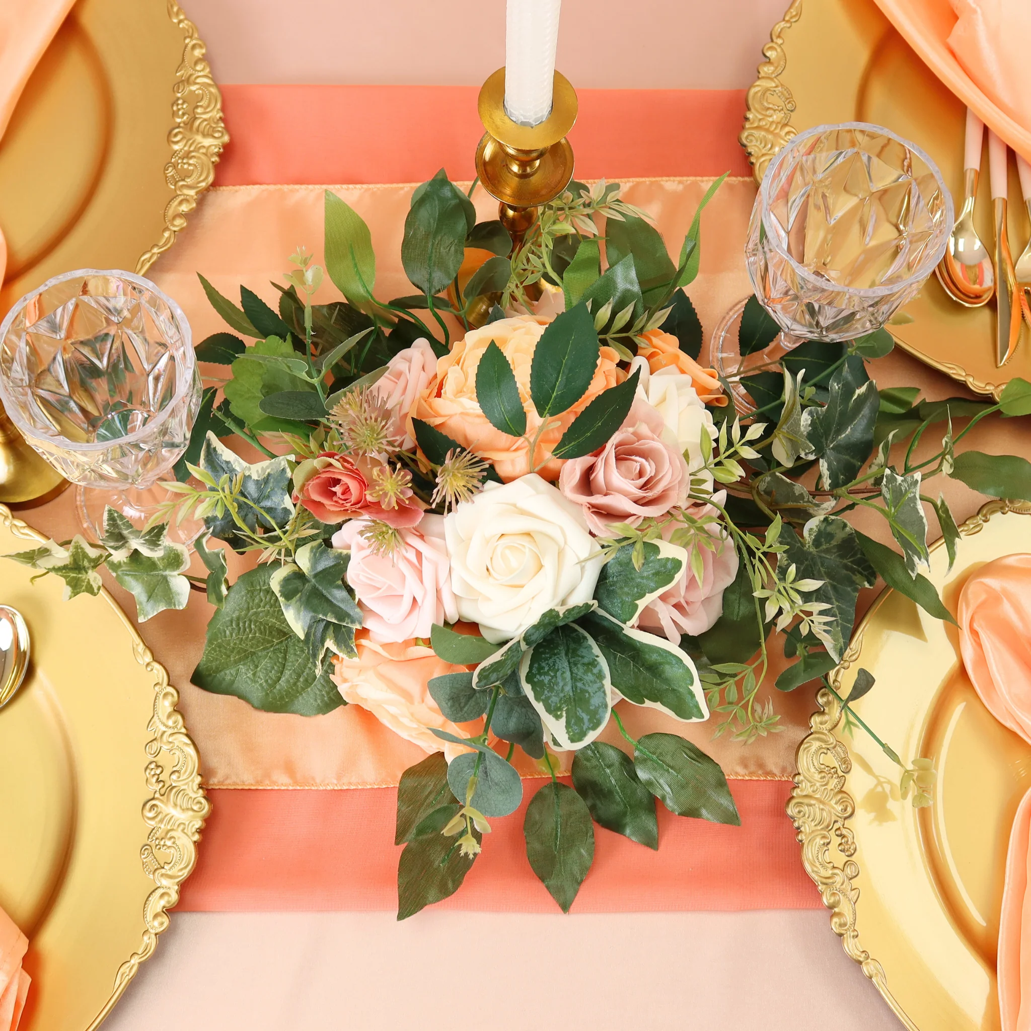 Chiffon Wedding Table Runner 10FT x 27" - Coral - Image 4