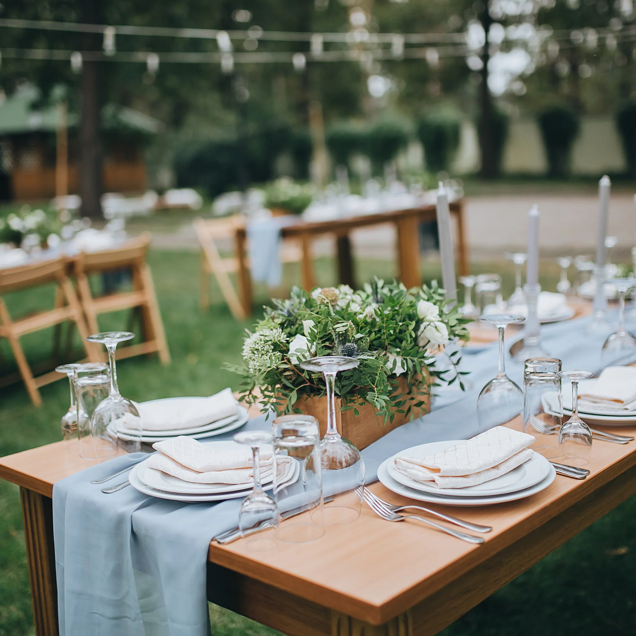 Chiffon Wedding Table Runner 10FT x 27" - Dusty Blue - Image 2