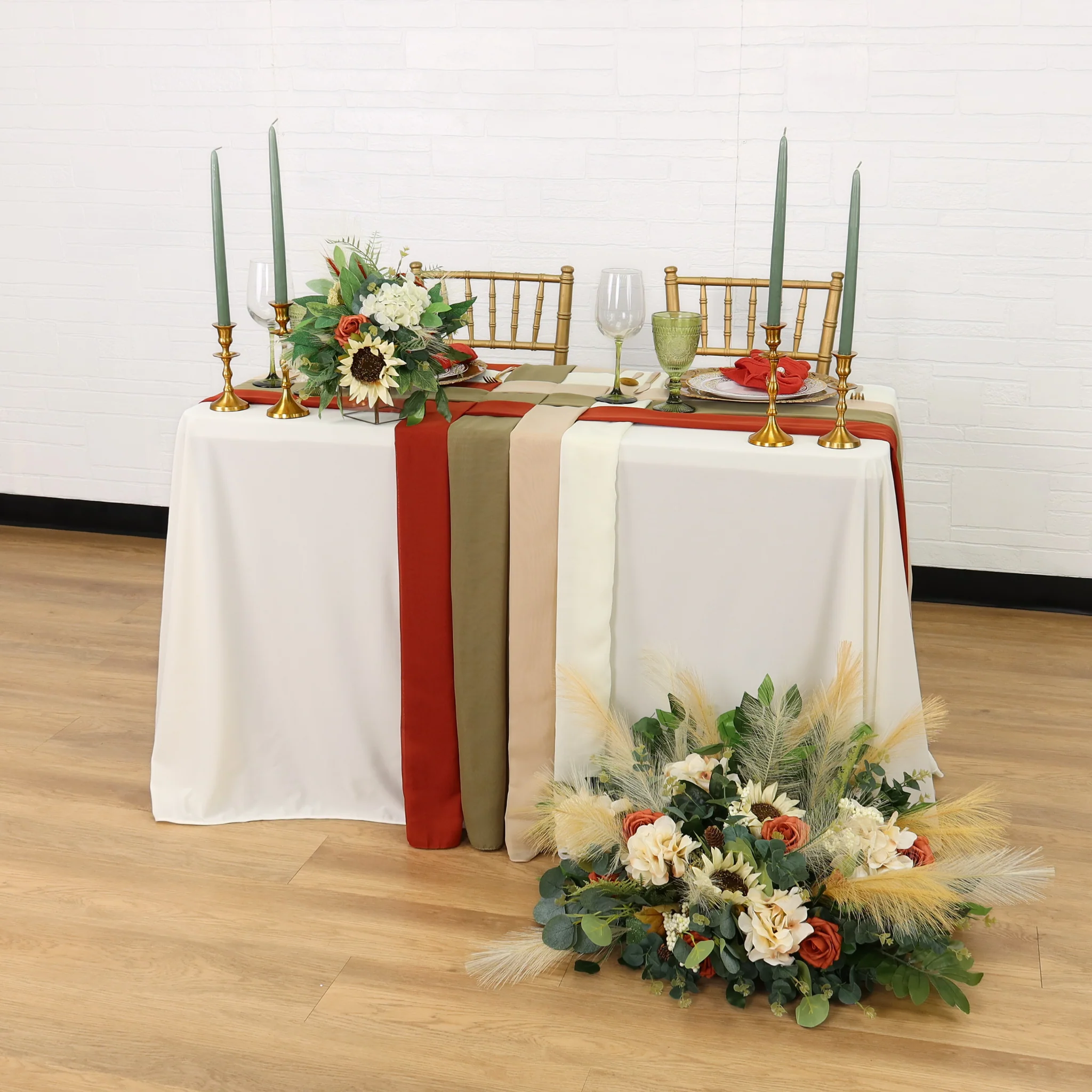 Chiffon Wedding Table Runner 10FT x 27" - Dusty Sage - Image 4