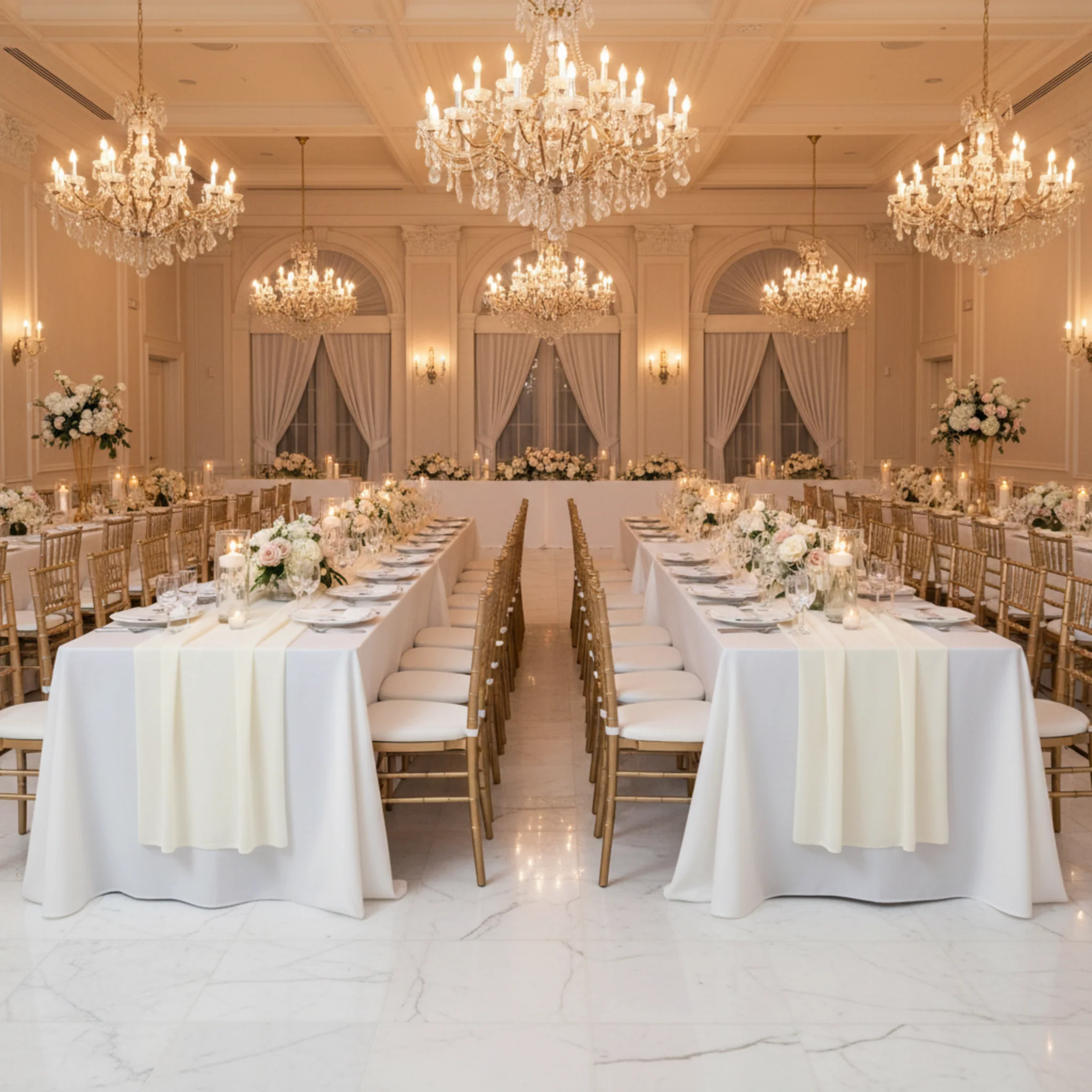 Chiffon Wedding Table Runner 10FT x 27" - Ivory - Image 7