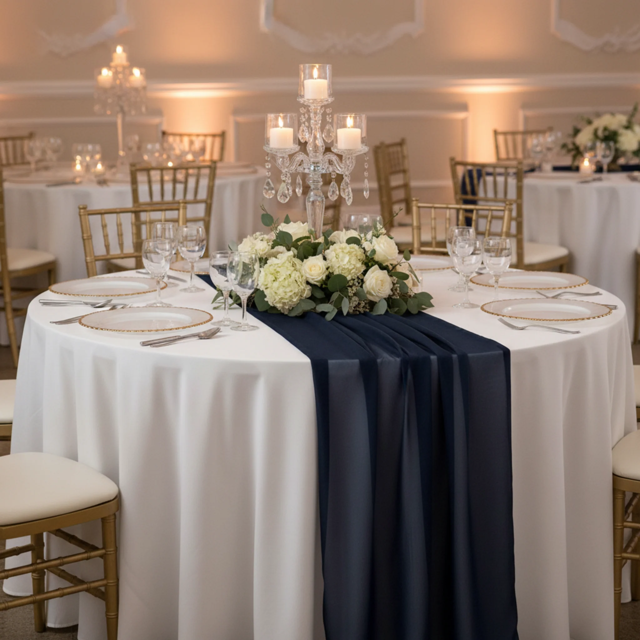 Chiffon Wedding Table Runner 10FT x 27" - Navy Blue - Image 4