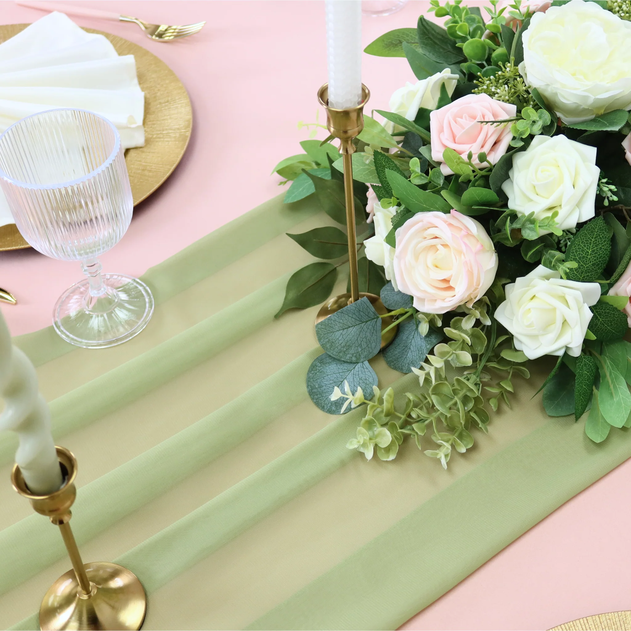 Chiffon Wedding Table Runner 10FT x 27" - Sage Green - Image 4