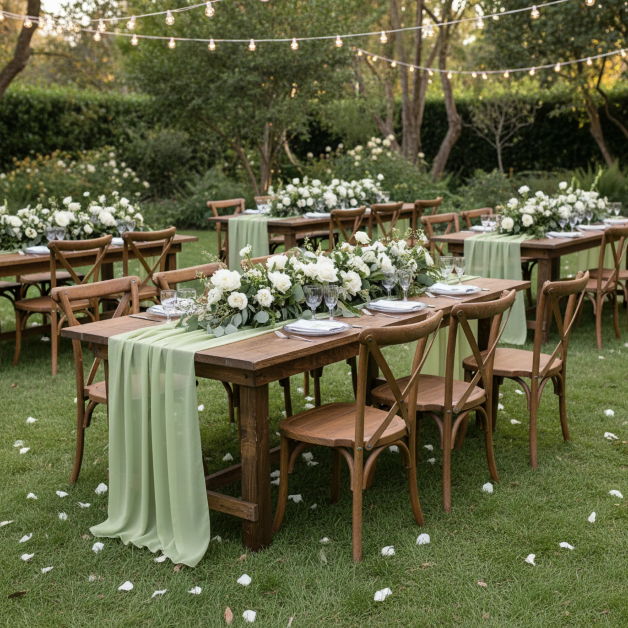 Chiffon Wedding Table Runner 10FT x 27" - Sage Green - Image 8