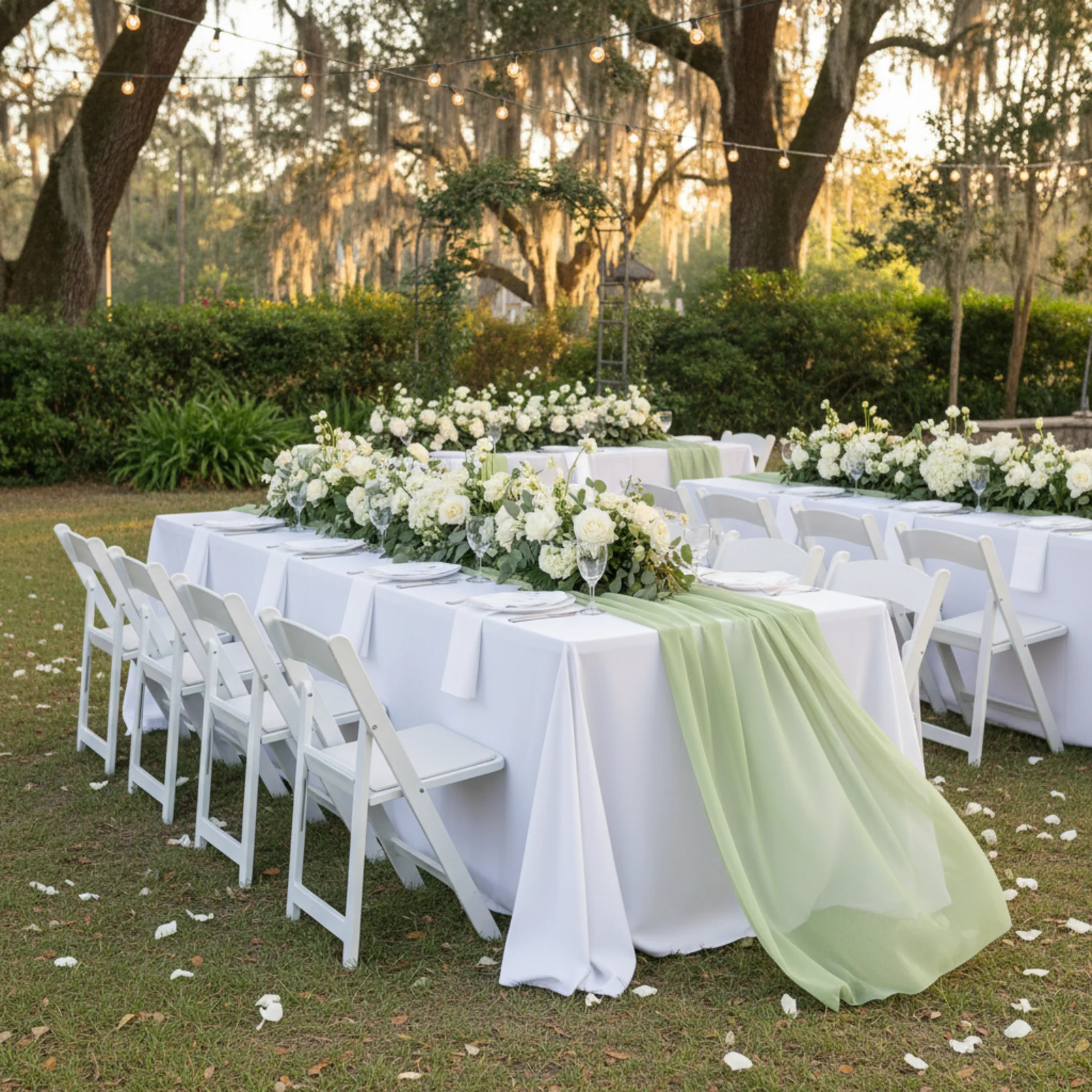 Chiffon Wedding Table Runner 10FT x 27" - Sage Green - Image 9
