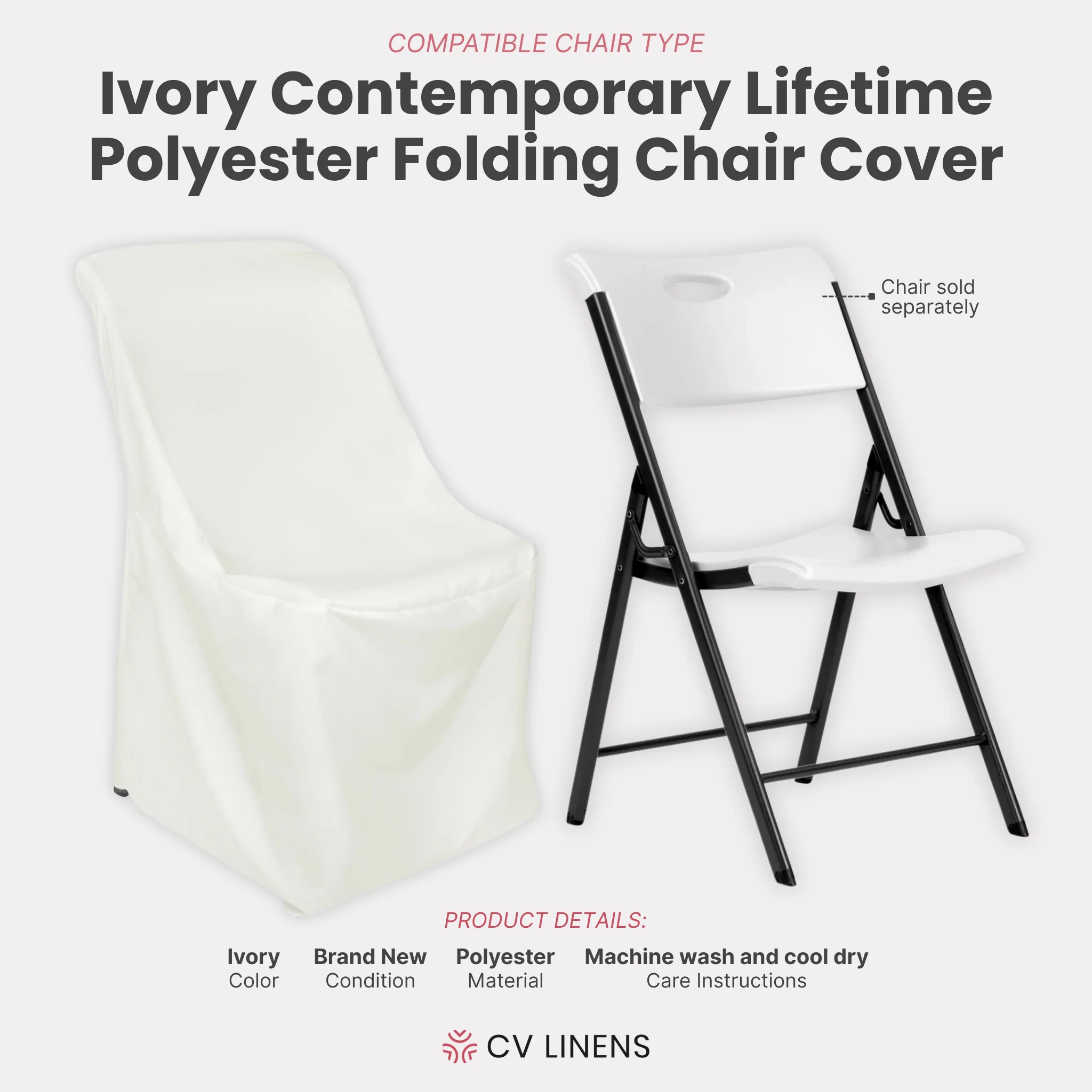 Contemporary LIFETIME folding chair Cover - Ivory - Image 2