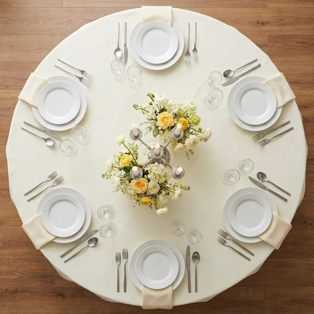 Economy Polyester Tablecloth 120" Round - Light Ivory/Off White - Image 3