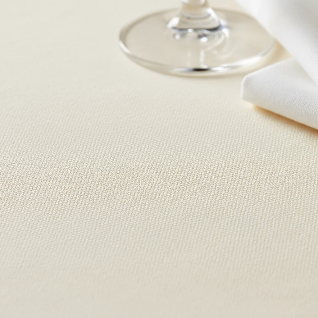 Economy Polyester Tablecloth 120" Round - Light Ivory/Off White - Image 4