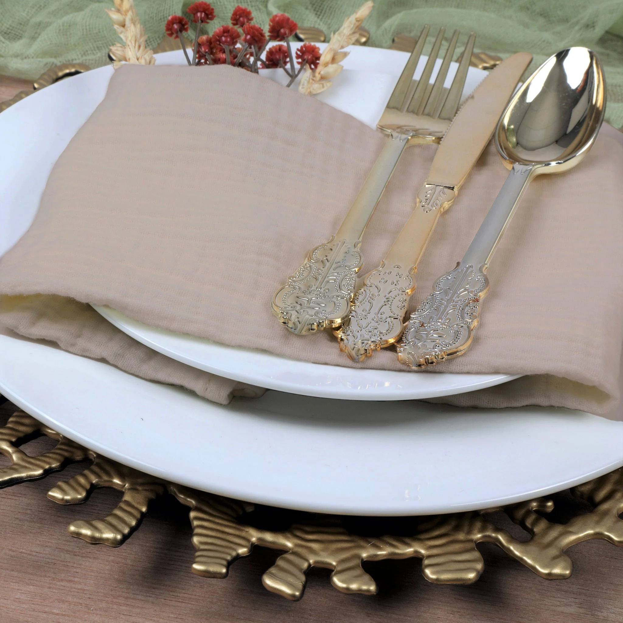 Cotton Gauze Crinkle Napkins 16"x16" (5 pcs/pk) - Champagne - Image 3