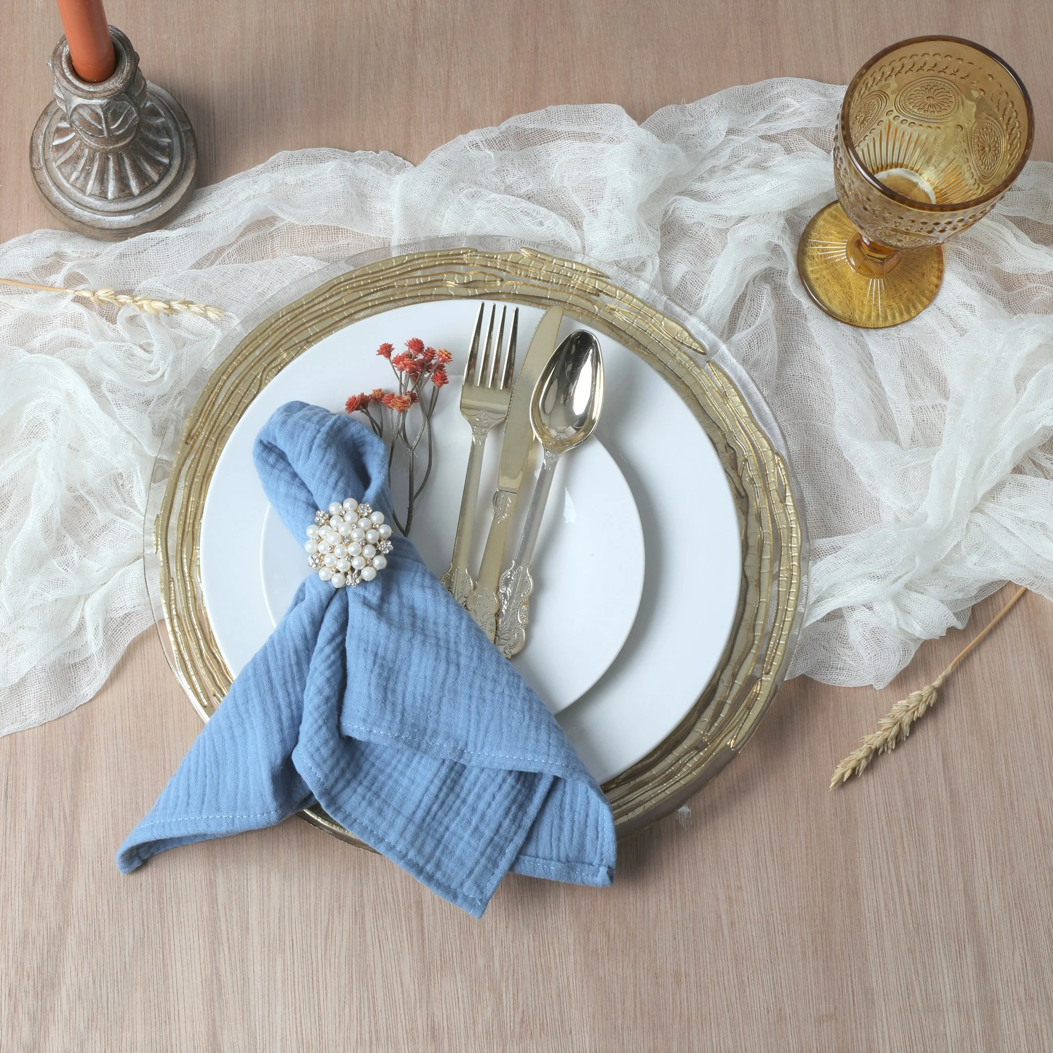 Cotton Gauze Crinkle Napkins 16"x16" (5 pcs/pk) - Dusty Blue - Image 2