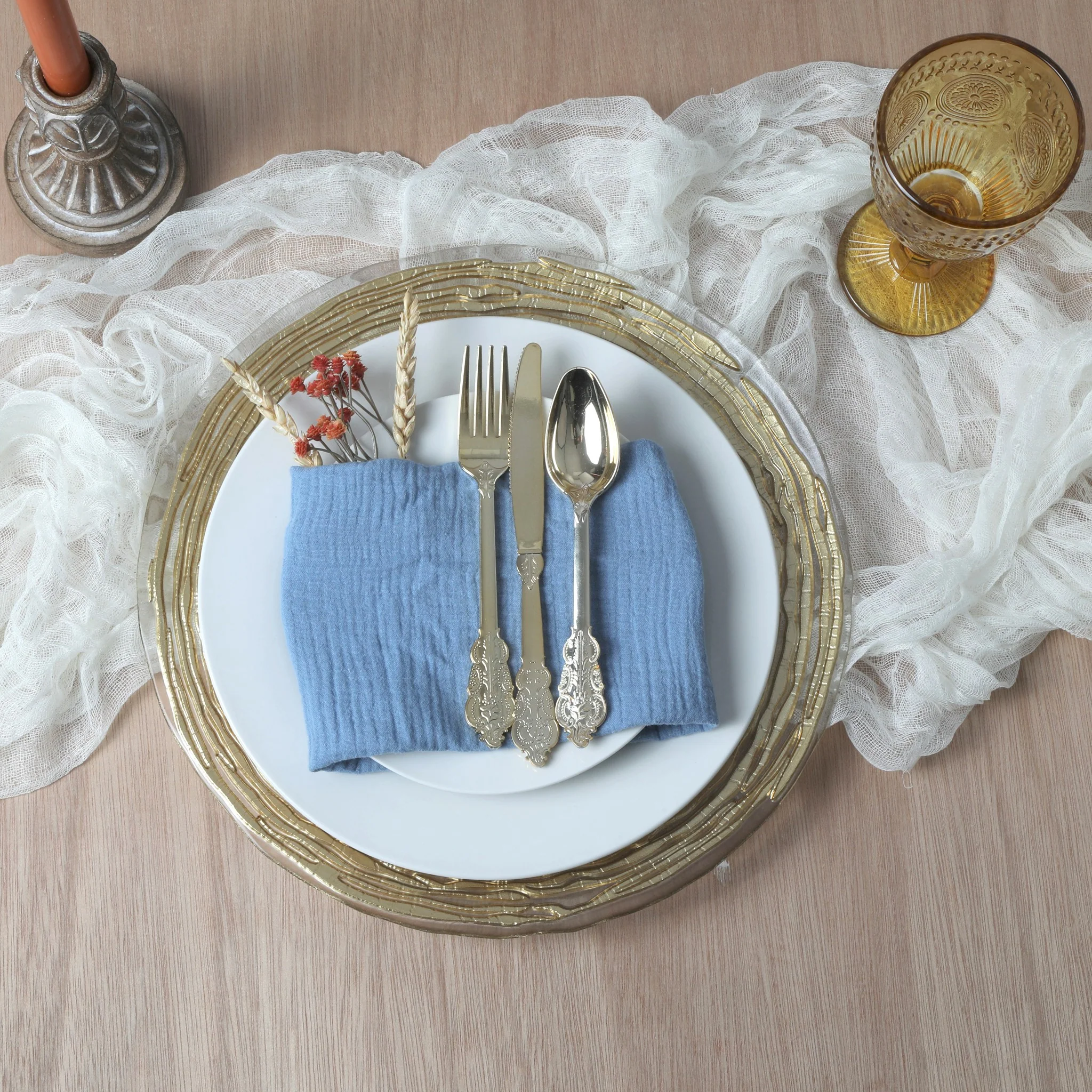 Cotton Gauze Crinkle Napkins 16"x16" (5 pcs/pk) - Dusty Blue - Image 3